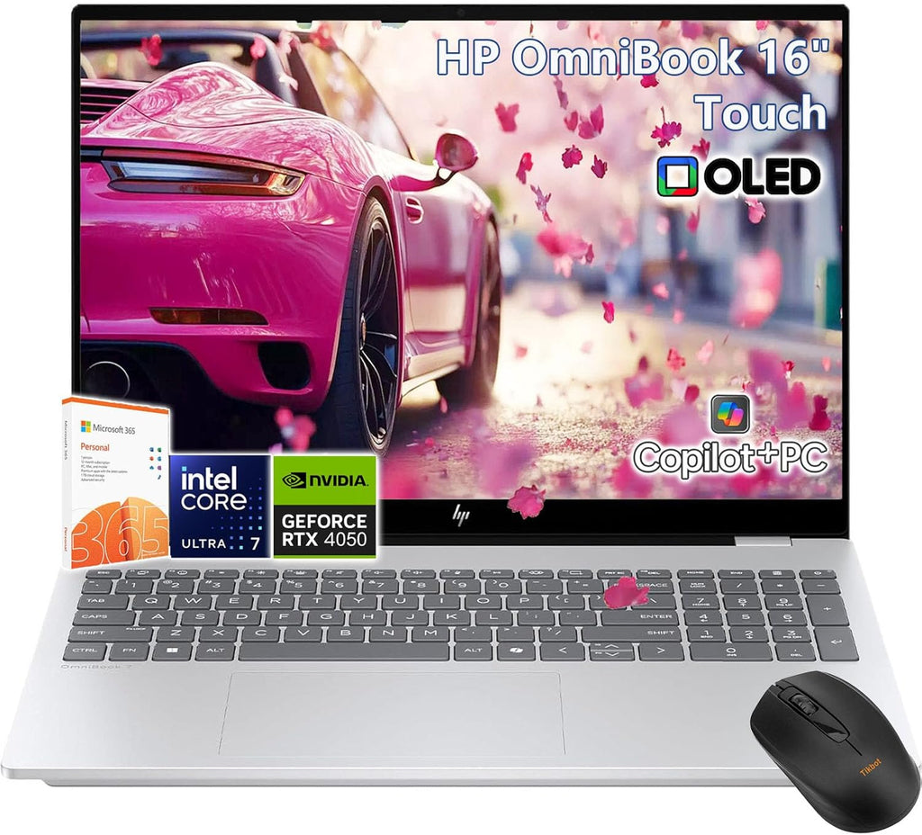 HP OmniBook 7 16' OLED Touchscreen Laptop, 2K 120Hz, Intel Evo Ultra 7 255H, RTX 4050, 32GB RAM| 2TB SSD -Copilot AI PC, Backlit Keyboard, Windows11 Office 365, Business College