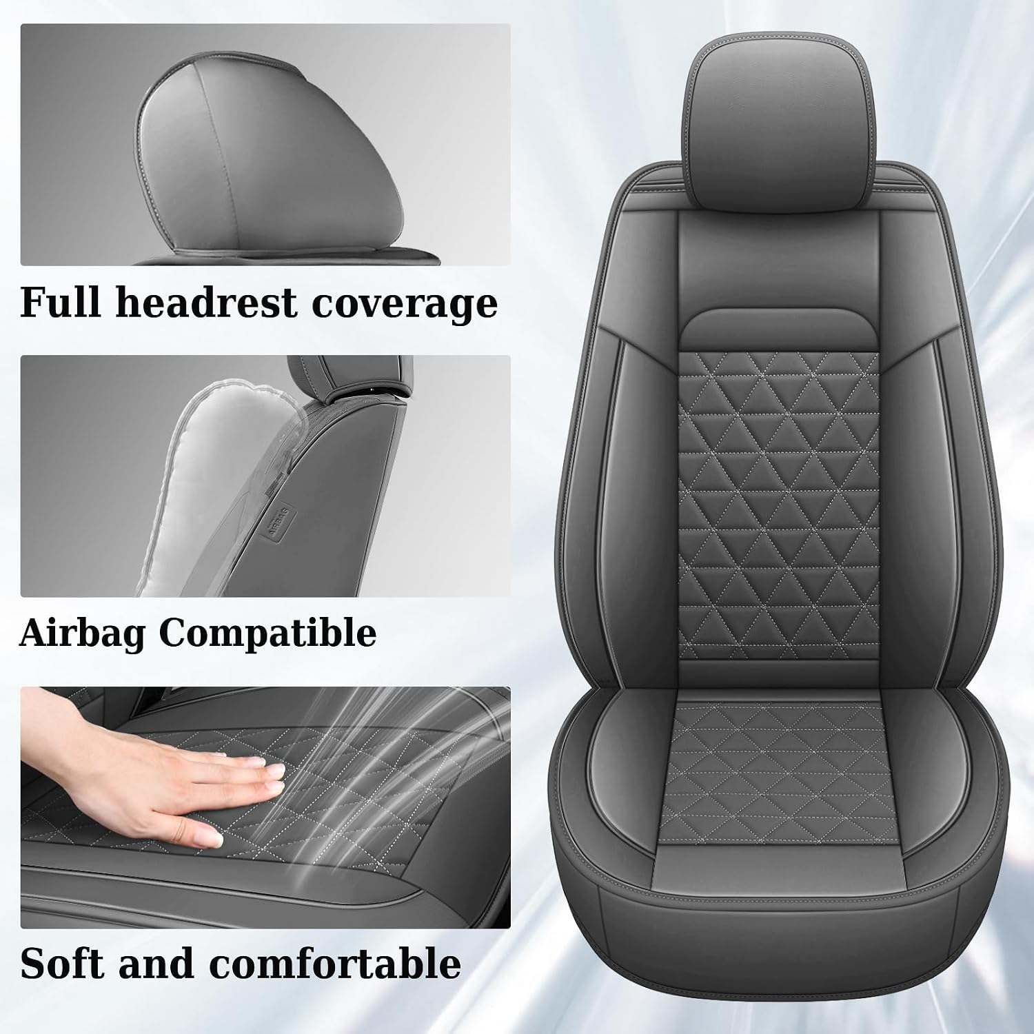 Coverado Leather Car Seat Covers, Waterproof Dooge Ram 1500 Seat Covers Compatible with 2002-2026 Dodge Ram 1500 2500 3500 with Flat Bench (Full Set, Dark Gray)