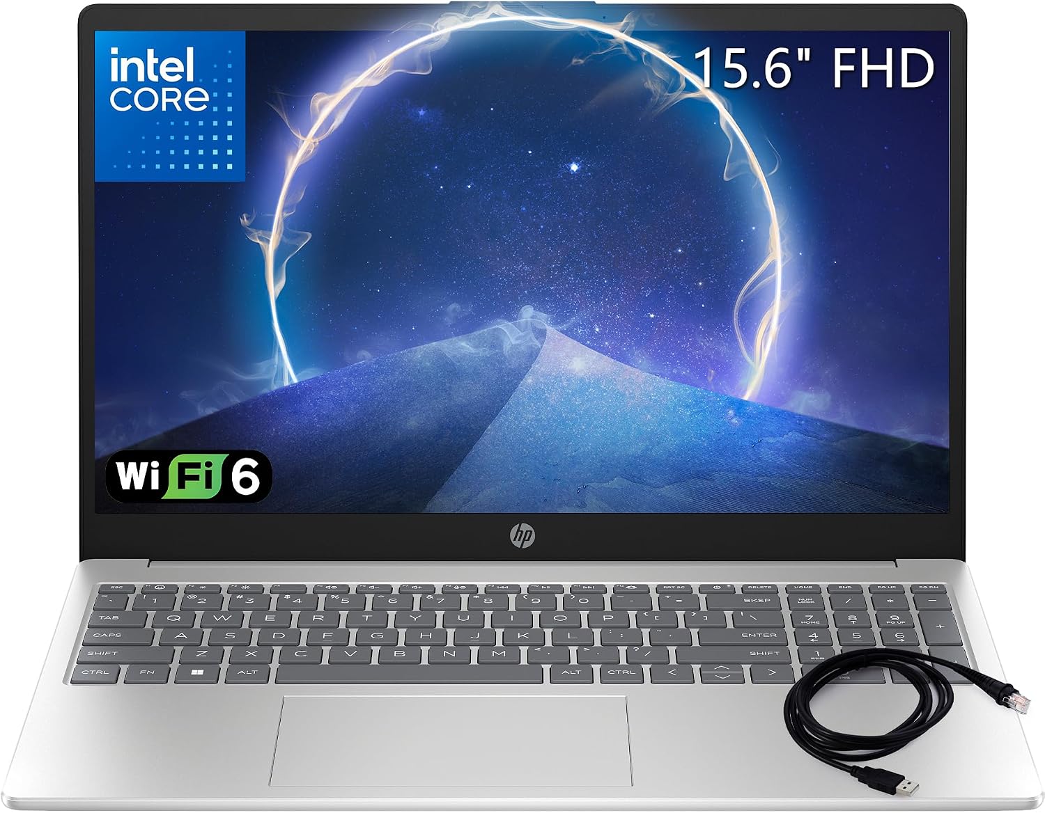 HP 15.6' FHD Laptop 2026 Notebook for Students & Remote Work, Intel N100, 16GB RAM, 256GB SSD, Lightweight, Long Battery Life, Wi-Fi 6, Office 365, Win 11 Home, Moonlight Silver, Type-C RJ45
