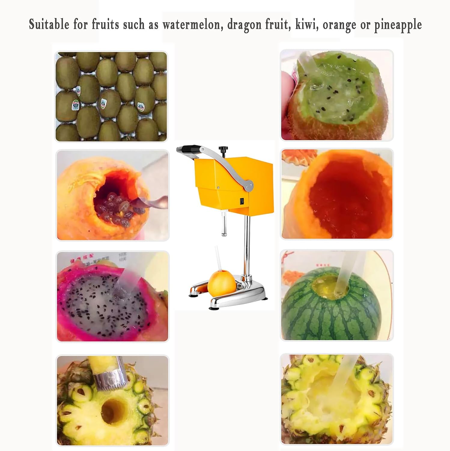 Commercial Juicer, Orange, Watermelon, Pineapple Juicer with Corer and Double Blades, No Peeling Required, 10S Fast Juicer, Suitable for Fruits with Diameters of Φ88-120mm