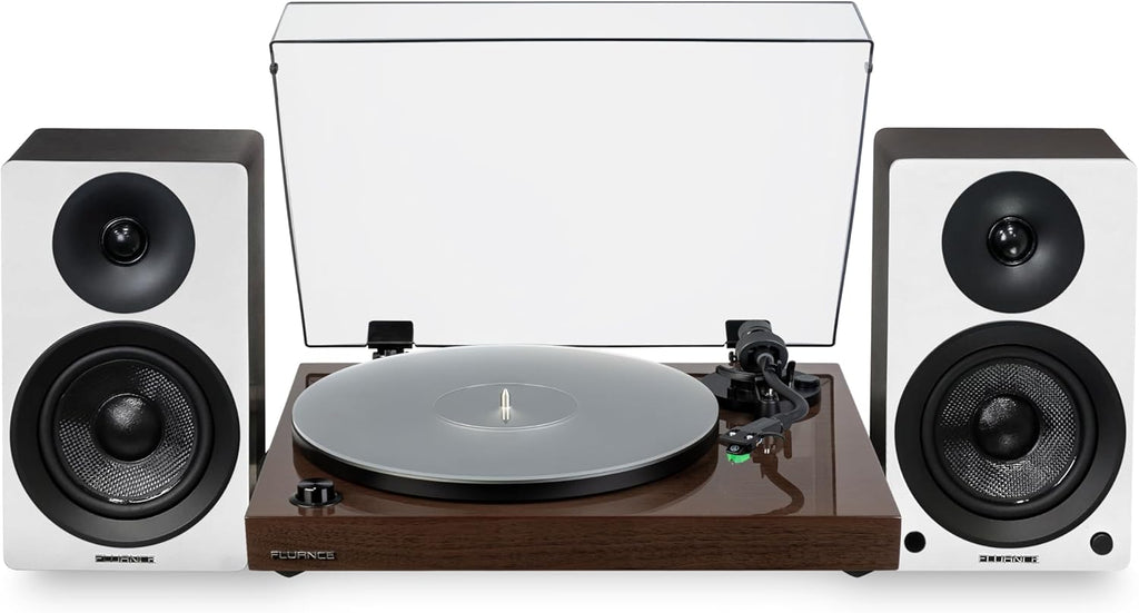 Fluance RT81+ Elite HiFi Vinyl Turntable (Walnut) and Ai41 Powered Bookshelf Speakers (White Walnut) Bundle: High Fidelity Sound, Integrated Amplifier, Audio Technica Cartridge