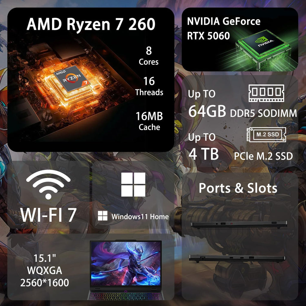 Lenovo Legion 5 15AHP10 RTX 5060 Gaming Laptop,15.1 OLED WQXGA(2560 x 1600) 165Hz, AMD Ryzen 7 260(Beats Intel i7-14700), NVIDIA RTX 5060, 32GB DDR5 RAM,1TB SSD, Wi-Fi 7, Bundle PCO Laptop Cooler
