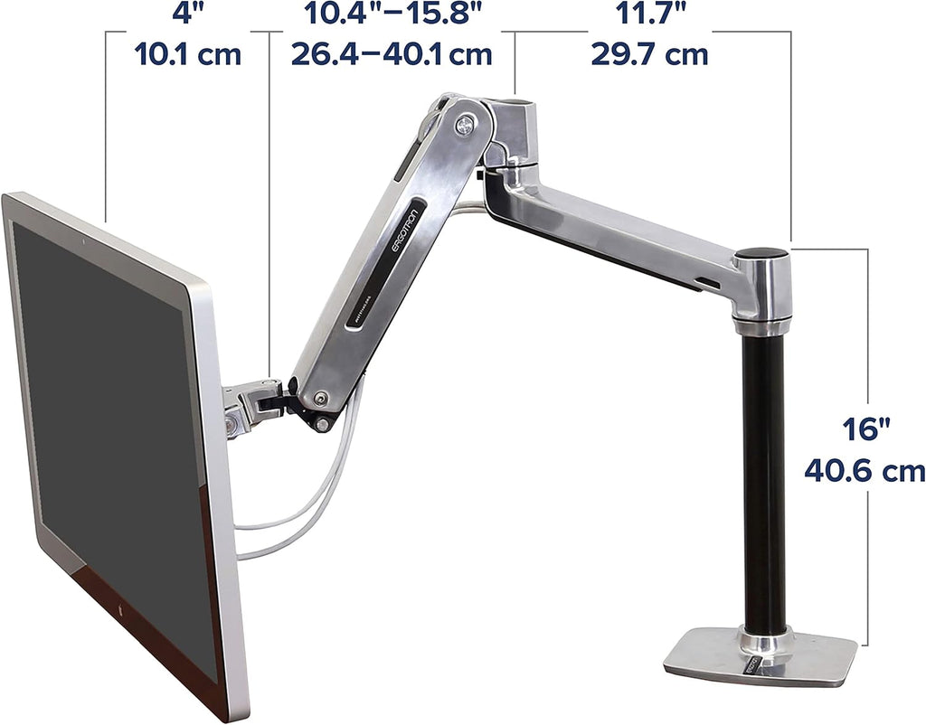 Ergotron – LX HD Sit-Stand Single Monitor Arm, VESA Desk Mount – for Monitors Up to 49 Inches, 14 to 30 lbs – Polished Aluminum