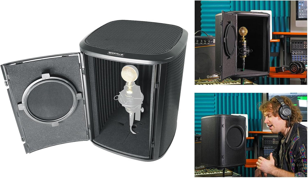 Rockville Microphone Bundle: ISOBOX Sound Isolation Box with Mic Stand & Pop Filter, RVMIC4 v2 Round-Base Pro Mic Stand with Quick-Release Hand Clutch, 2-items