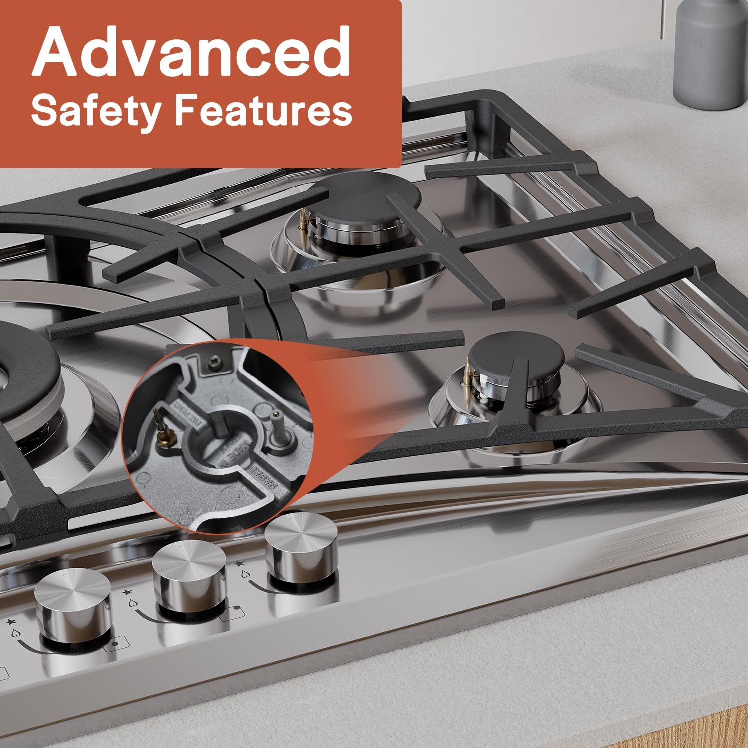 Empava 36 in. Gas Stove Cooktop with 5 Italy Sabaf Sealed Burners NG/LPG Convertible in Stainless Steel EMPV-36GC22