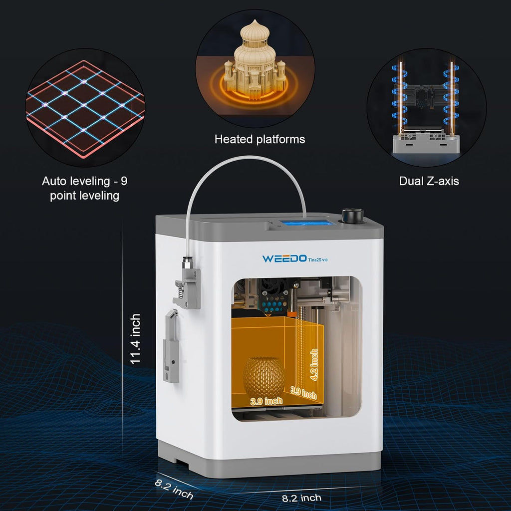 TINA2S 3D Printer with WiFi Printing, WEEDO Mini 3D Printers for Kids and Beginners, Auto Leveling and Fully Assembled FDM 3D Printer, Open Source DIY 3D Printer for Home Classroom and Office