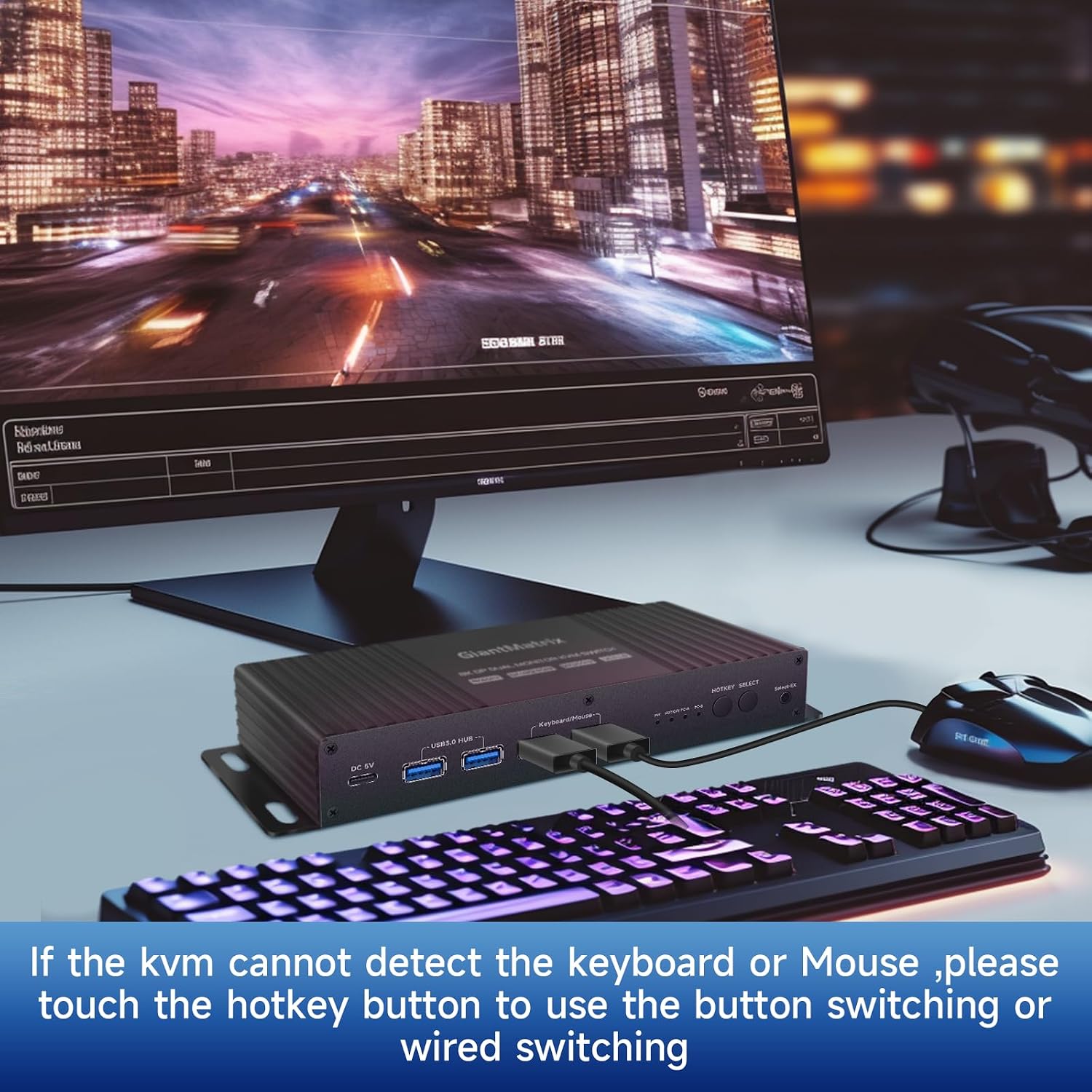 Kvm Switch Displayport EDID 2 Monitors 2 Computers 4K 144Hz kvm Switches Dual Monitor dp 1.4 1440P 144Hz 165Hz 240hz Dual Monitor dp Edid