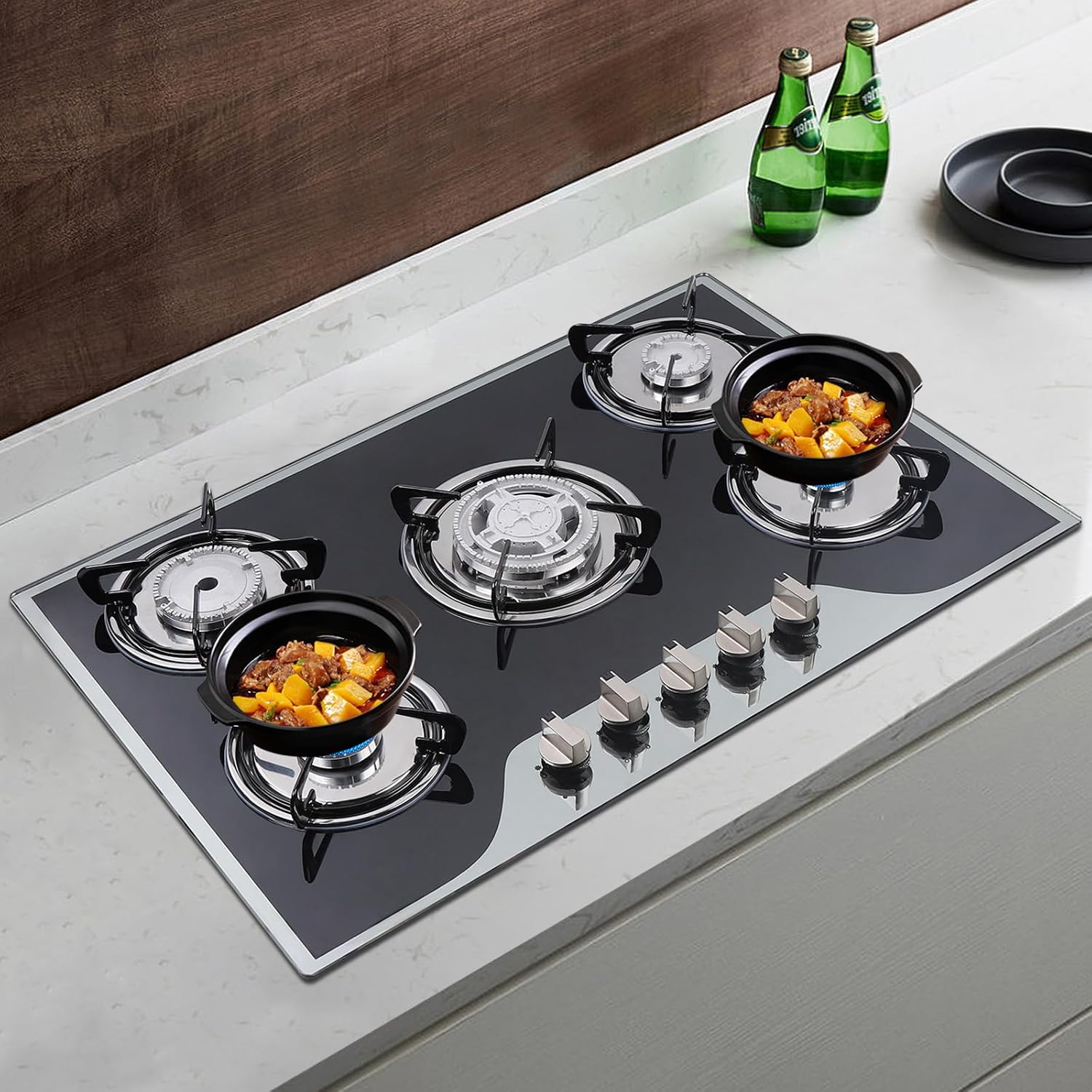 5 Burners Propane Gas Cooktop, 30 Inch Built-In Gas Cooktop Lpg/Ng Gas Stove Top for Kitchen - 8 Mm Tempered Glass, Pulse Ignition Type