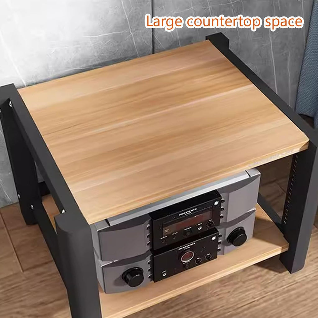 AV Media Stand, 2/3/4/5-Tier Audio Rack with Adjustable Shelf, Entertainment TV Shelves, Floor-Standing Stereo Cabinet Corner Shelf, Metal Storage Frame(Natural,3 Tier 60x50x64CM)