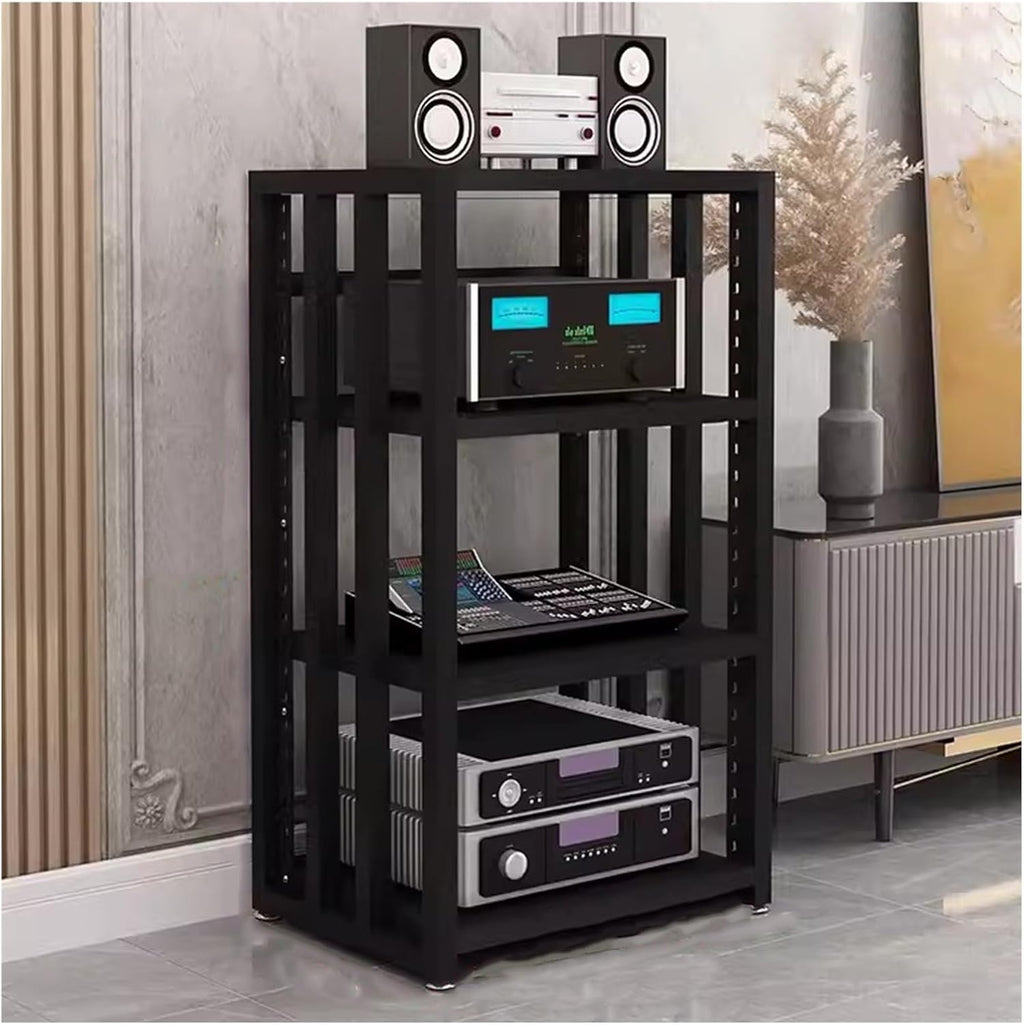 3/4/5-tier Shelves Audio Video Media Stand Cabinet, Modern Stereo Record Player Equipment Rack for Restaurant/Classroom/Bedroom/Conference Room, Height-Adjustable Shelf, Vertical Floor(4 Tier Black Bo