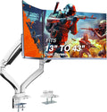 AVLT Dual Monitor Arm Desk Mount for 13'–43' Flat/Curved Screens with USB-A Pass-Through, Full Motion Height Adjustable Swivel Tilt Rotation VESA/C-Clamp/Grommet/Cable Management, White