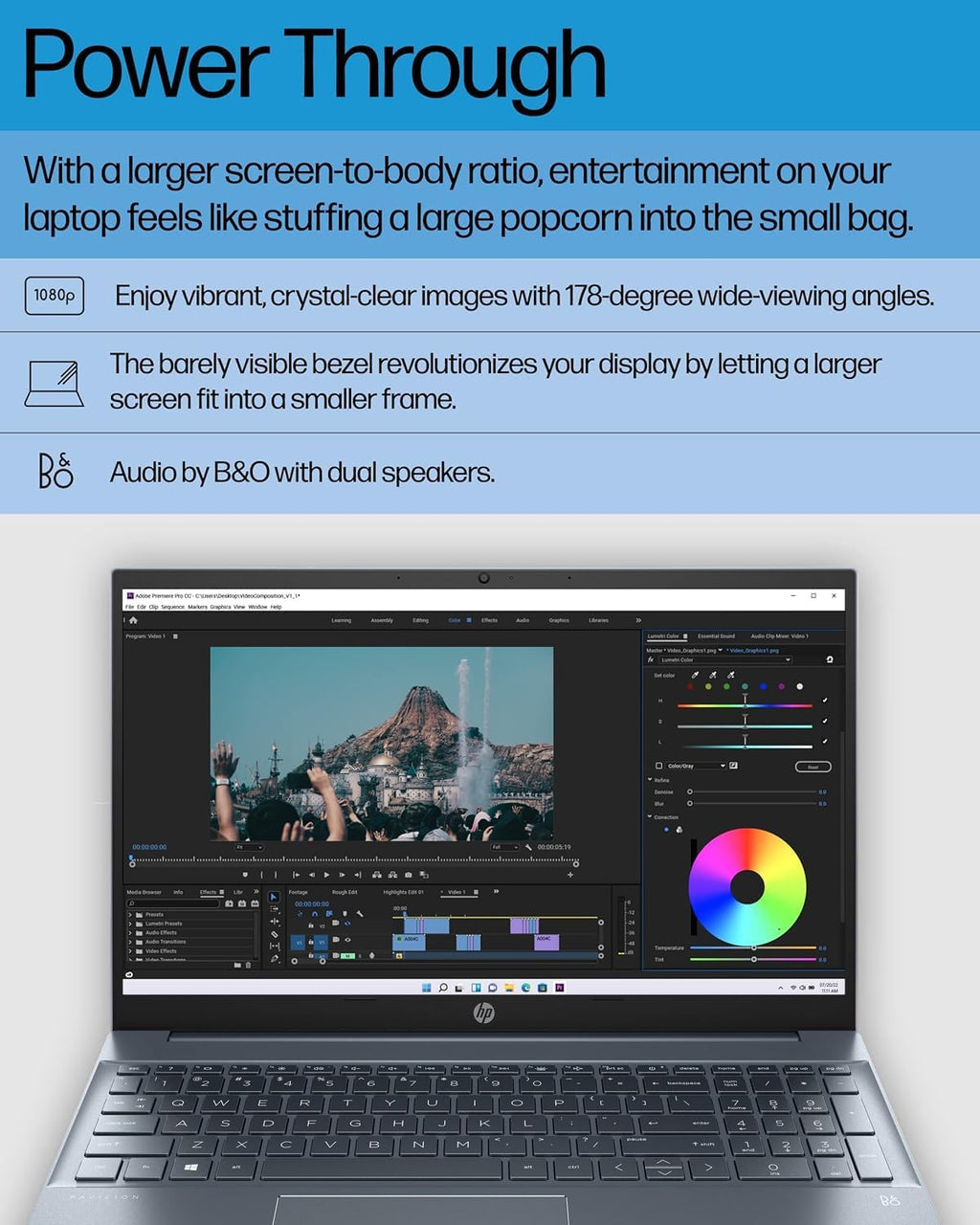 HP Pavilion 15 Laptop (15.6' FHD IPS, AMD Ryzen 5 5500U (Beats i7-1165G7), 16GB RAM, 512GB SSD) for Home & Business, Narrow-Bezel, BO Audio, Numeric Keypad, Webcam, Wi-Fi 6, Win 11 Pro, Blue