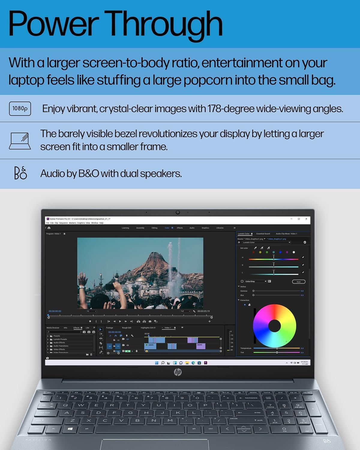 HP Pavilion 15 Laptop (15.6' FHD IPS, AMD Ryzen 5 5500U (Beats i7-1165G7), 16GB RAM, 512GB SSD) for Home & Business, Narrow-Bezel, BO Audio, Numeric Keypad, Webcam, Wi-Fi 6, Win 11 Pro, Blue