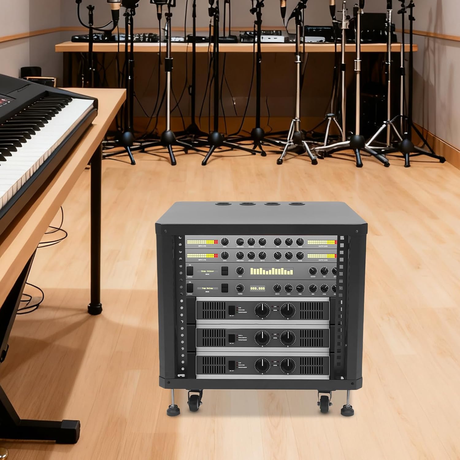 Undercat 9U Network & Audio Rack, Open Frame Audio Rack with Wheels & Feet, Rolling Network Server Cabinet with Lifting Handle, for Video Music Recording & It Equipment (Black)