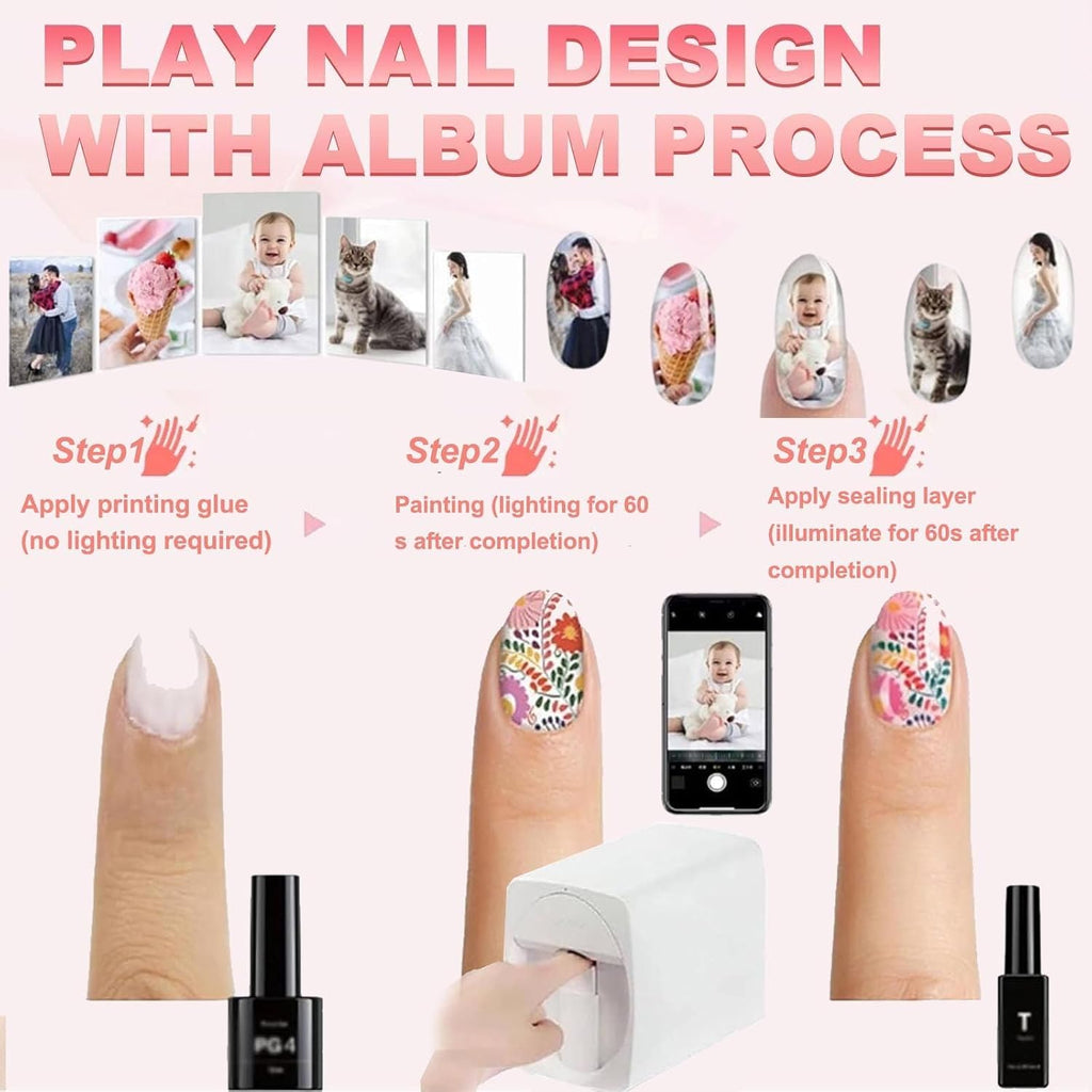 3D Nail Printer Robot Nail Painting Machine Smart Printer - Digital Intelligent Art Printers for Kids/Nails Salon/Manicure/Nails Lovers, Over 1000 Pictures, 20s Done, No Skills Needed White
