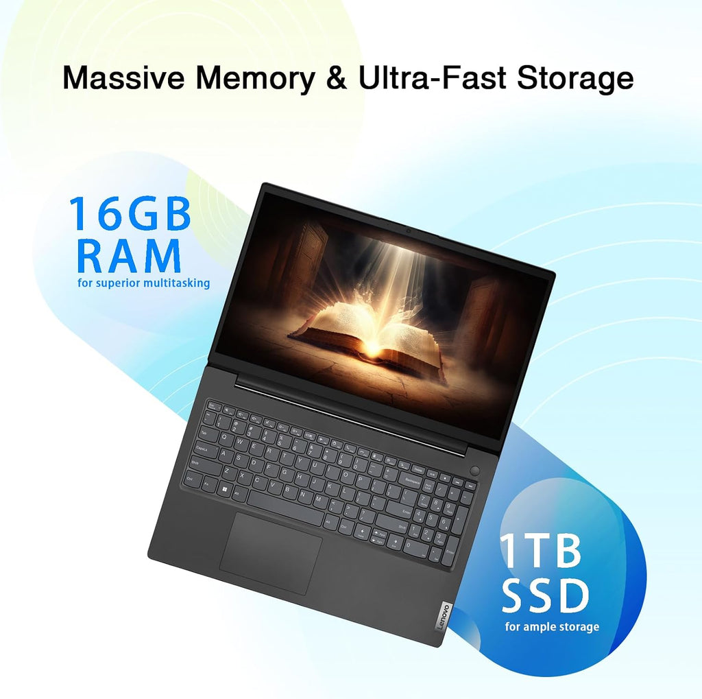 Lenovo V15 Business Laptop | 15.6' FHD (1920 x 1080) | Intel 4-core Processor | Intel UHD Graphics | 16GB RAM | 1TB SSD | Ethernet RJ-45 | Military Durability | Windows 11 Pro