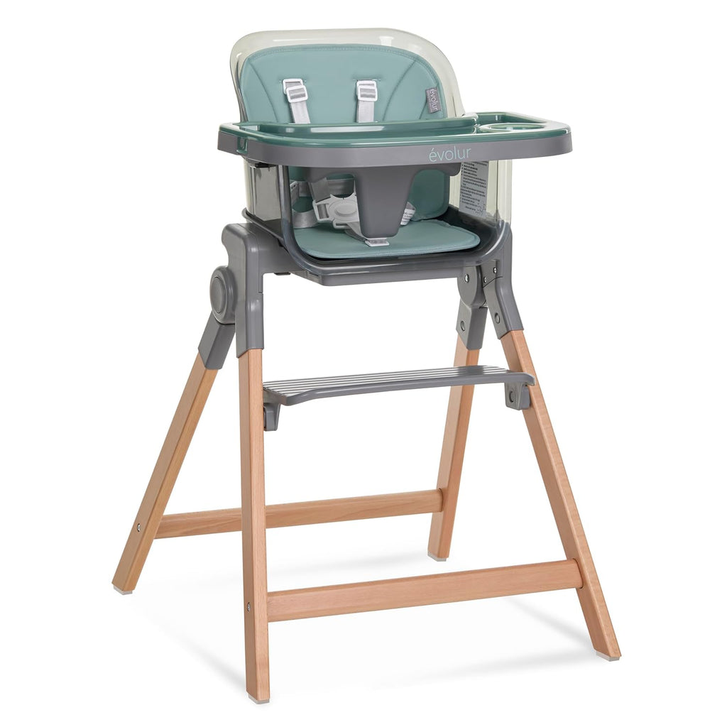 Evolur Tiny Throne 3-in-1 Convertible High Chair, Removable & Dishwasher Safe Tray, Converts to Booster Seat & Adult Stool, Easy-to-Clean Feeding Solution – Matcha Green