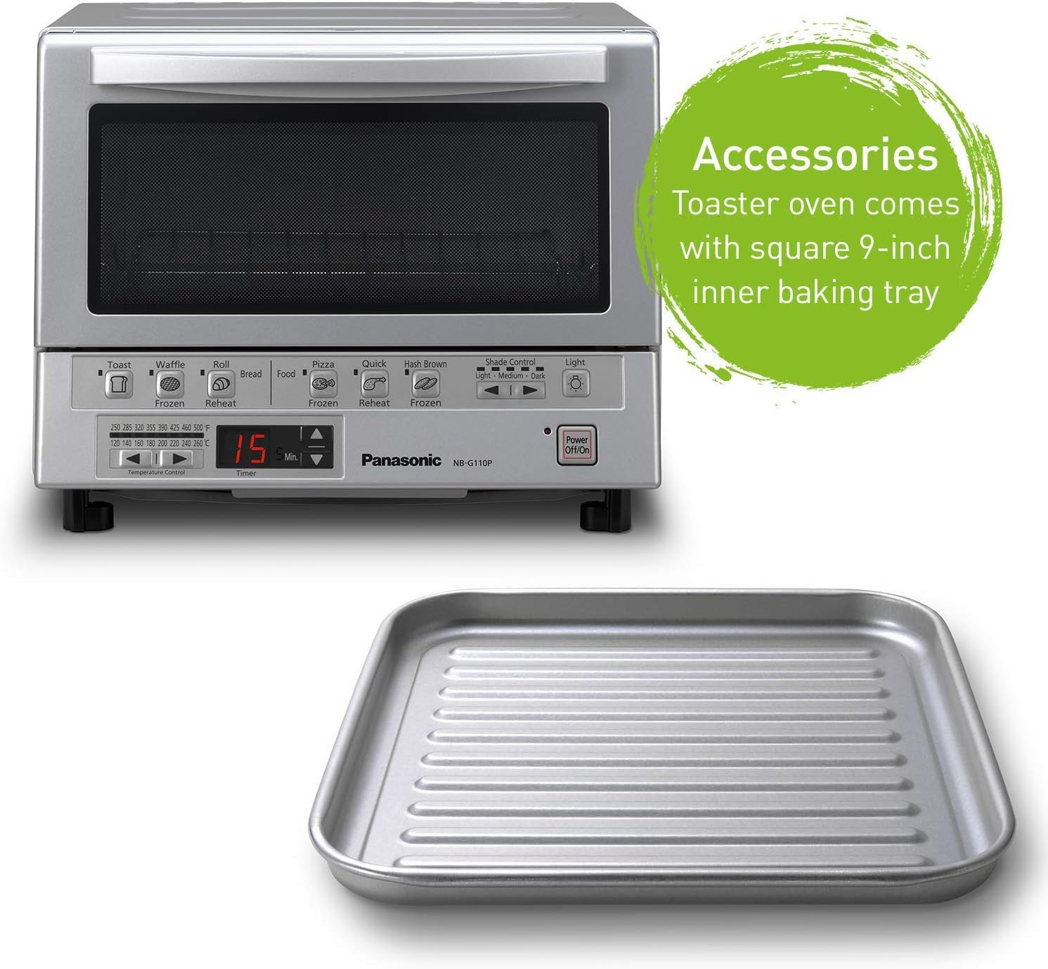 Panasonic FlashXpress Compact Toaster Oven with Double Infrared Heating, Crumb Tray and 1300 Watts of Cooking Power - 4 Slice Countertop Toaster Oven - NB-G110P (Stainless Steel) (Renewed)