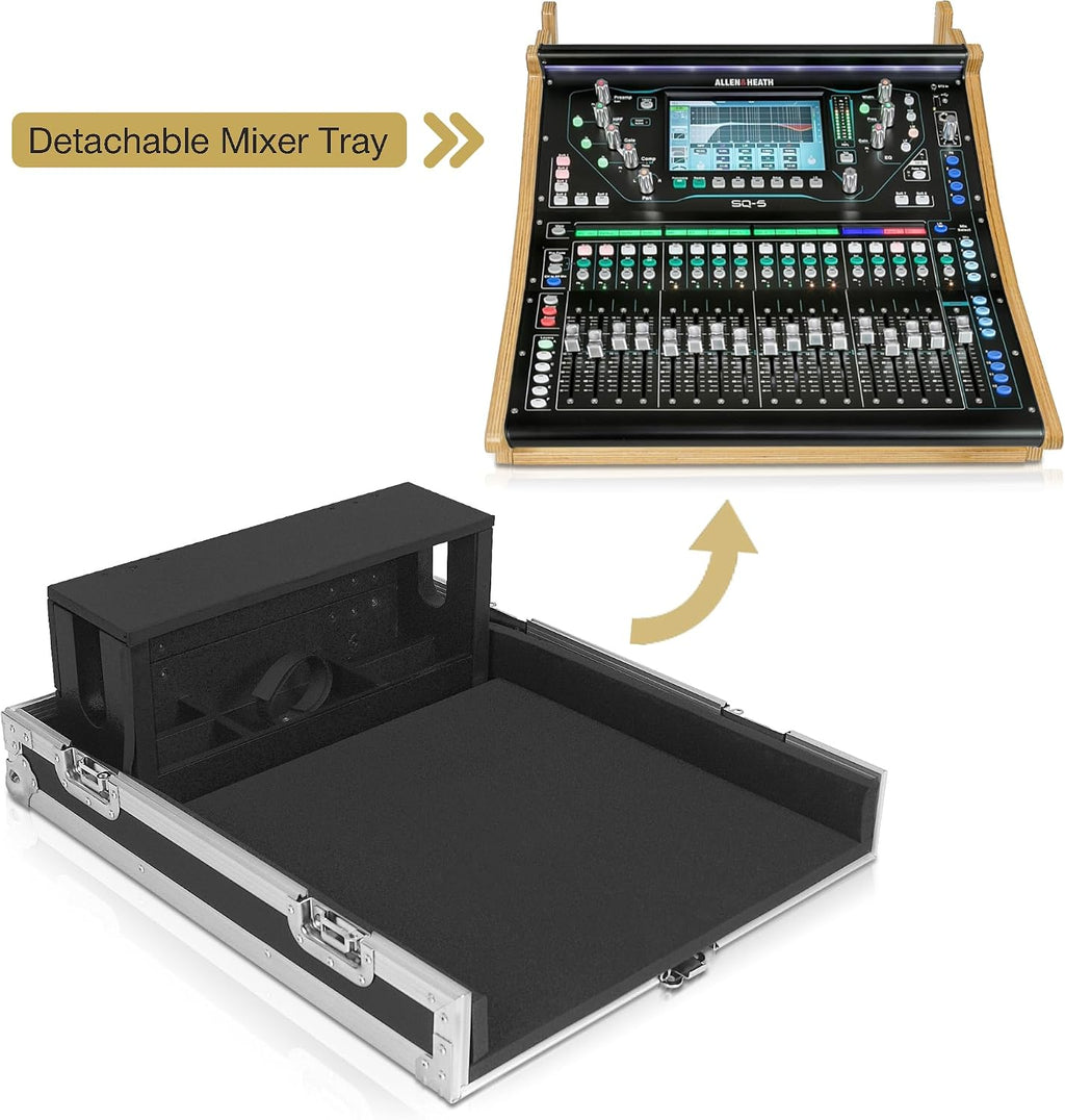 Sound Town ATA Plywood Mixer Case for Allen & Heath SQ5 with Interior Foam Protection, Doghouse, Caster Wheels and Removable 5/8 Inch Birch Plywood Tray (STRC-SQ5DH)