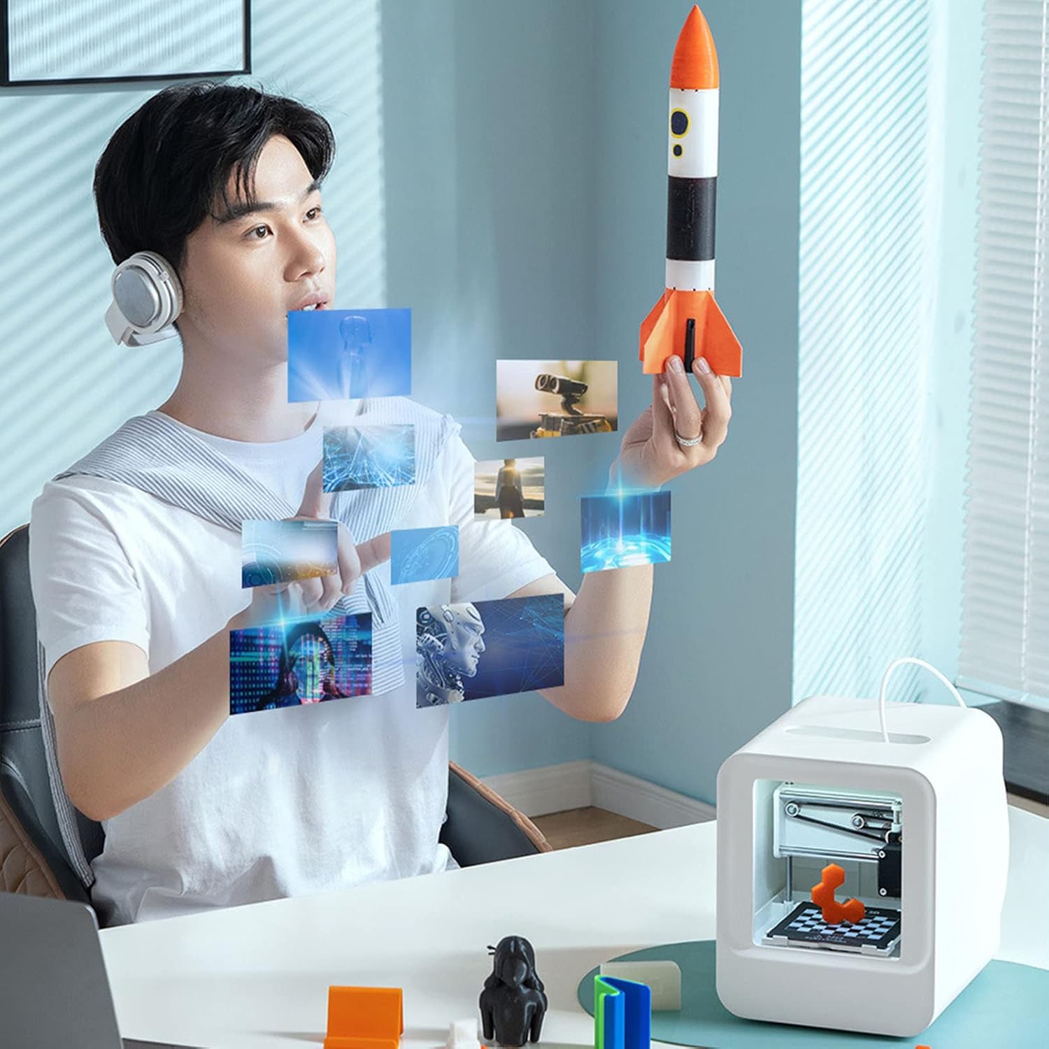 Gonetre 3D Printer Mini Intelligent Desktop 3D Printer High Accuracy Easy to Use Out of The Box Fully Assembled for Beginners Kids Home School Office White EC1 (US Plug)
