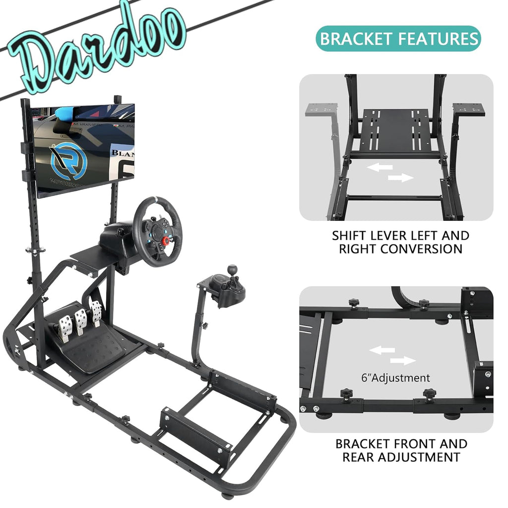 Dardoo Racing Simulator Cockpit with Monitor Stand Fits for Logitech G29 G920, for Thrustmaster T80 T150,for Fanatec, for PS4, for PC, Racing Stand Not Included Shifter, Wheel,Pedals,Display and Seat