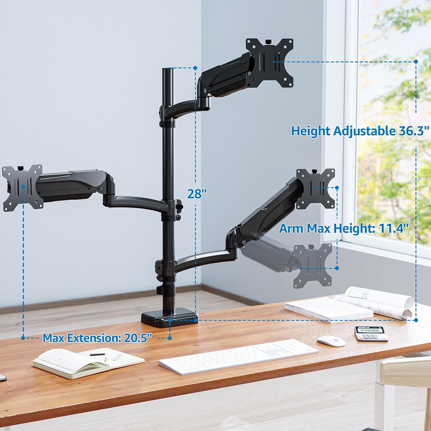 Triple Monitor Mount Fits Max 32' Computer Screen, Holds up to 17.6lbs Each Arm, 3 Monitor Desk Mount, Triple Stand with Tilt Swivel Rotation, VESA Mount 75/100mm