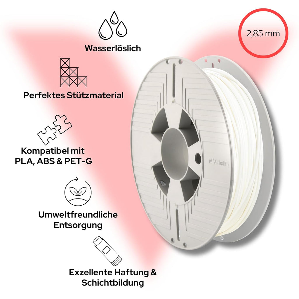 Verbatim 55904 BVOH Filament 3D-Printing - 2.85mm - 500g - high Performance Vinyl-Alcohol-copolymer-Filament for Material Extrusion - 3D-Printer 3D-Pen - 3D Printer Filament of BVOH - Transparent