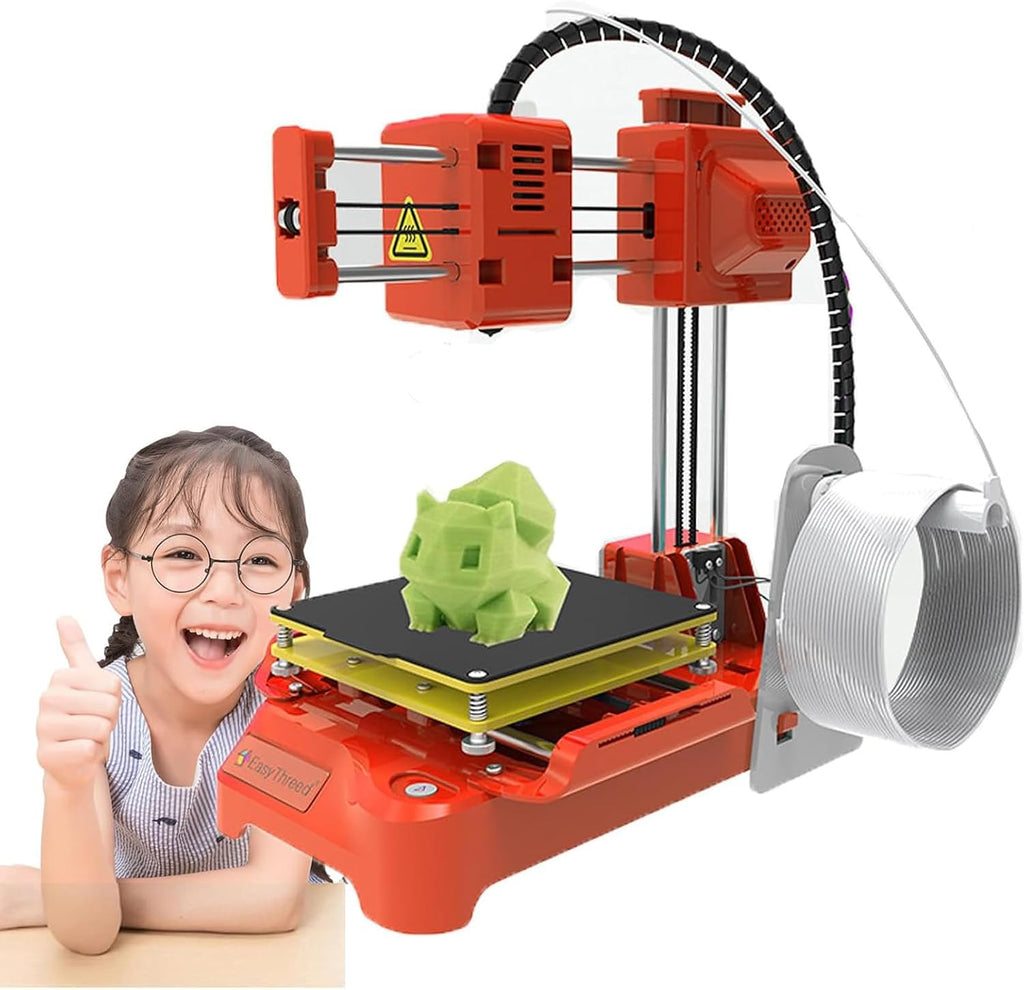 FDM Mini 3D Printer, DIY High Accuracy Small 3D Printer for Beginners, Fast Heating, 4x4x4in Printing Volume, Portable 3D Printers for Windows XP 7 8 10 Orange