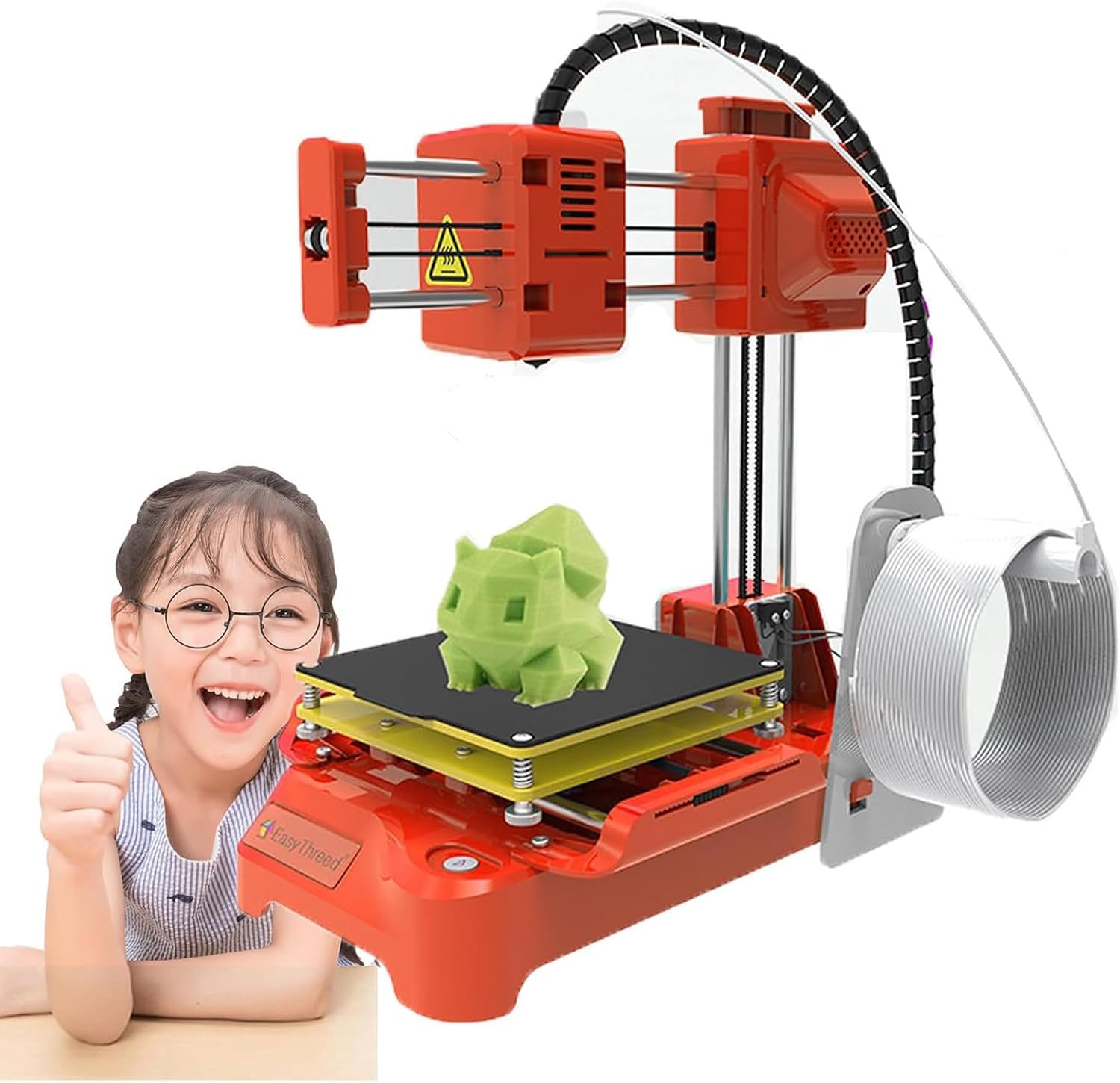 FDM Mini 3D Printer, DIY High Accuracy Small 3D Printer for Beginners, Fast Heating, 4x4x4in Printing Volume, Portable 3D Printers for Windows XP 7 8 10 Orange