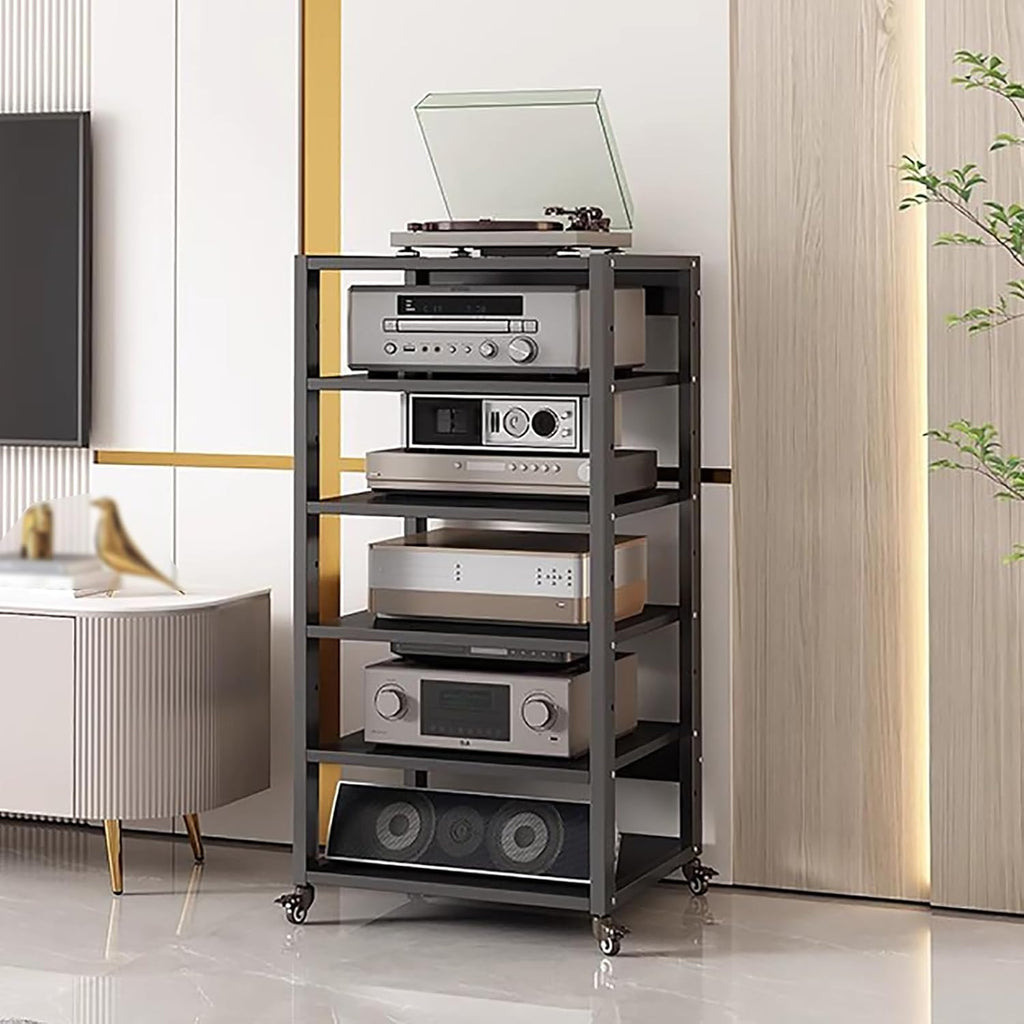 Small Space 5/6 Tier Media Speaker Amplifier Storage Shelf, Movable Audio Video Equipment Rack Stereo Receiver Components Cabinet