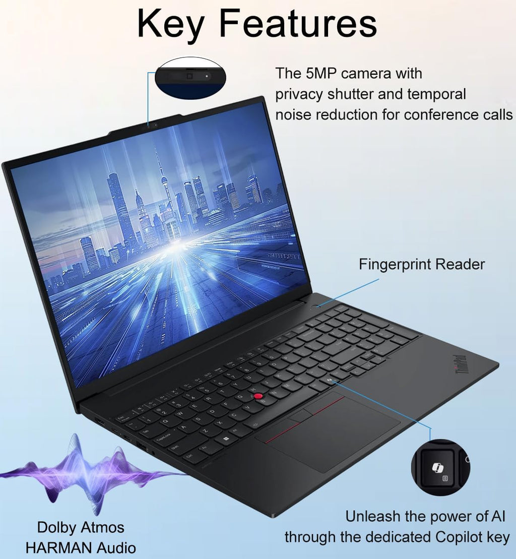 Lenovo ThinkPad E16 Gen 3 Business AI PC Laptop (16' FHD+ Touchscreen, AMD Ryzen 7 250 (> Intel i7-1355U), 16GB DDR5 RAM, 512GB SSD) Fingerprint, 1080P IR Webcam, Thunderbolt 4, Ethernet, Win 11 Pro