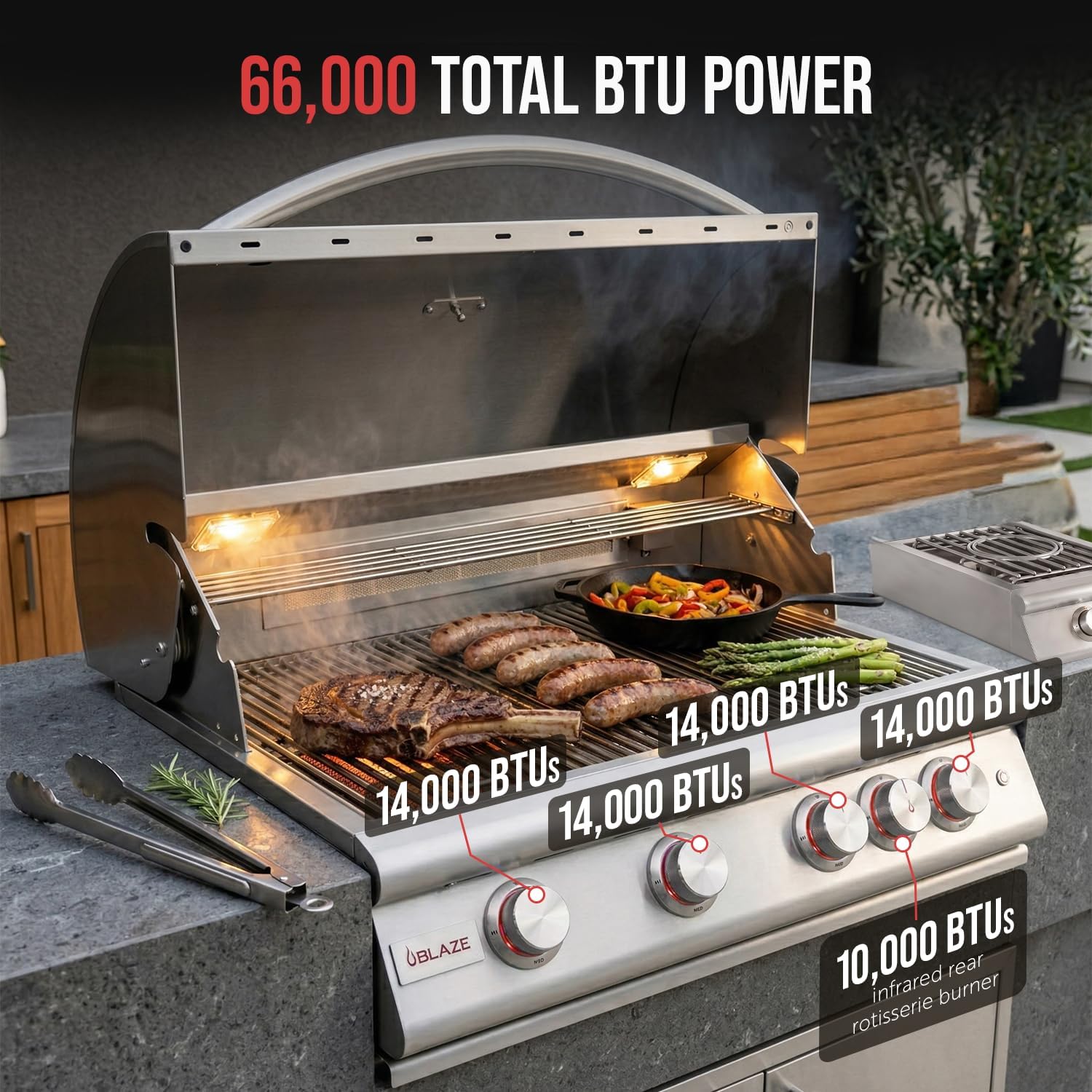 BLAZE BBQ Outdoor Gas Grill Package of 32' LTE Built-in Gas Grill, LTE Gas Griddle, LTE Gas Power Burner, 32' Door & Two Drawers Combo, Trash Drawer, Double Access Door, Refrigerator, and Accessories