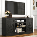 Hlivelood 66' Farmhouse TV Stand with Power Outlets for 75 Inch TVs, 33' Tall Entertainment Center with Storage Cabinets w/Adjustable Shelves, Rustic Large TV Media Console for Living Room, Black