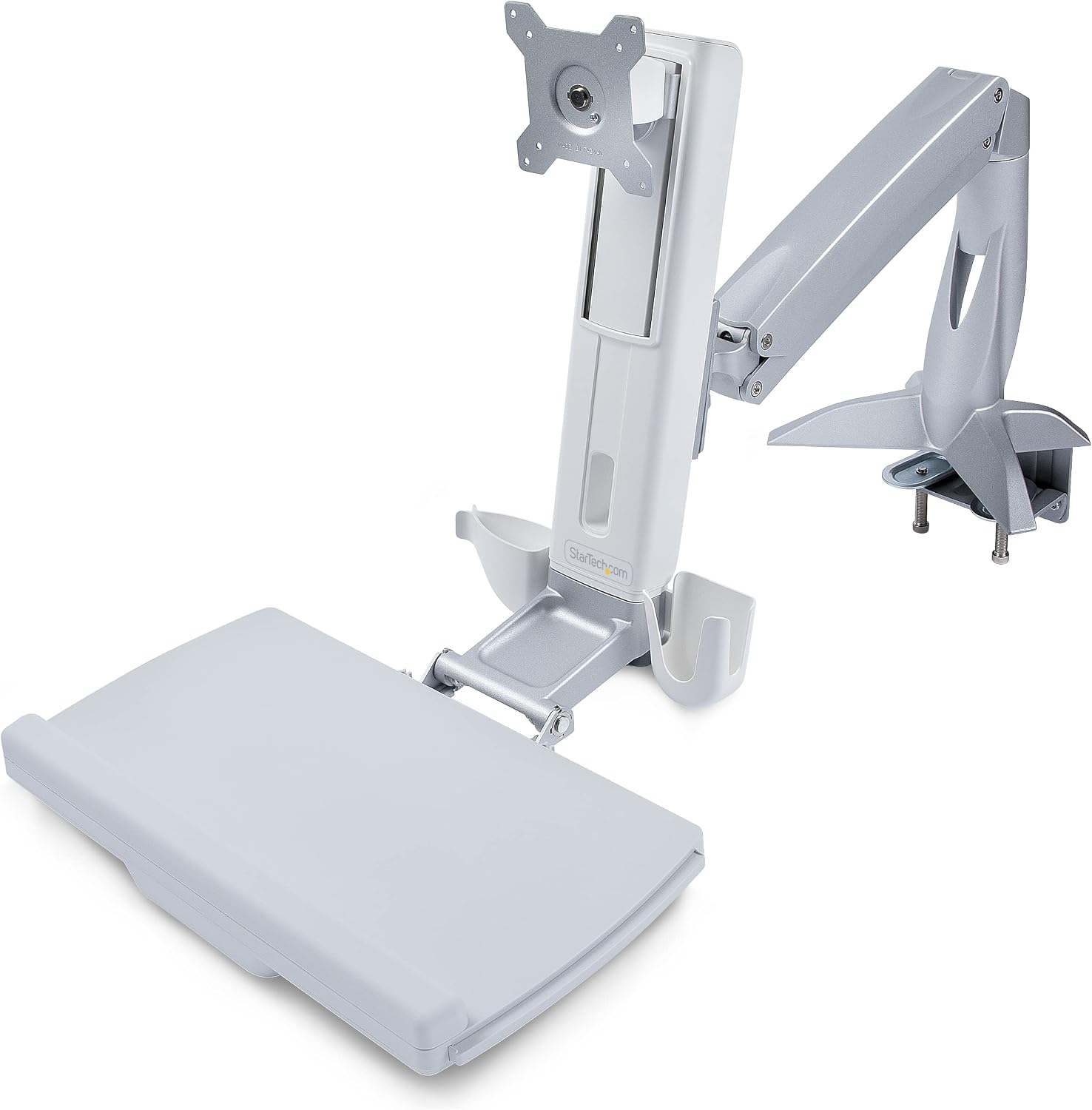 StarTech.com Sit-Stand Monitor Arm with Keyboard Tray - Adjustable Desk Mount Sit-Stand Workstation Arm for Single 27' VESA Display - Ergonomic Articulating Standing Desk Converter, TAA