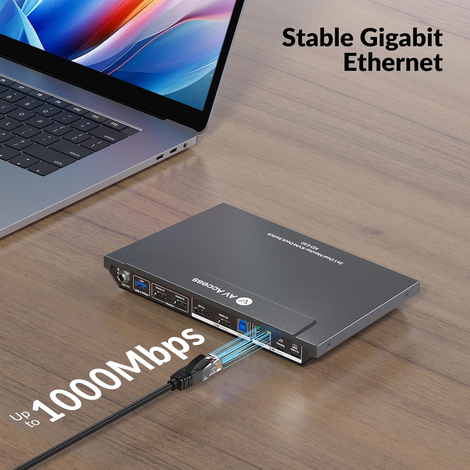 AV Access KVM Switch Docking Station for 2 Monitors 2 Computers, 4K KVM Switch Dual Monitor for Laptop & Desktop, EDID, 1G Ethernet, 100W USB-C Charging, 3X USB 3.0, Ideal for Home Office & Gaming