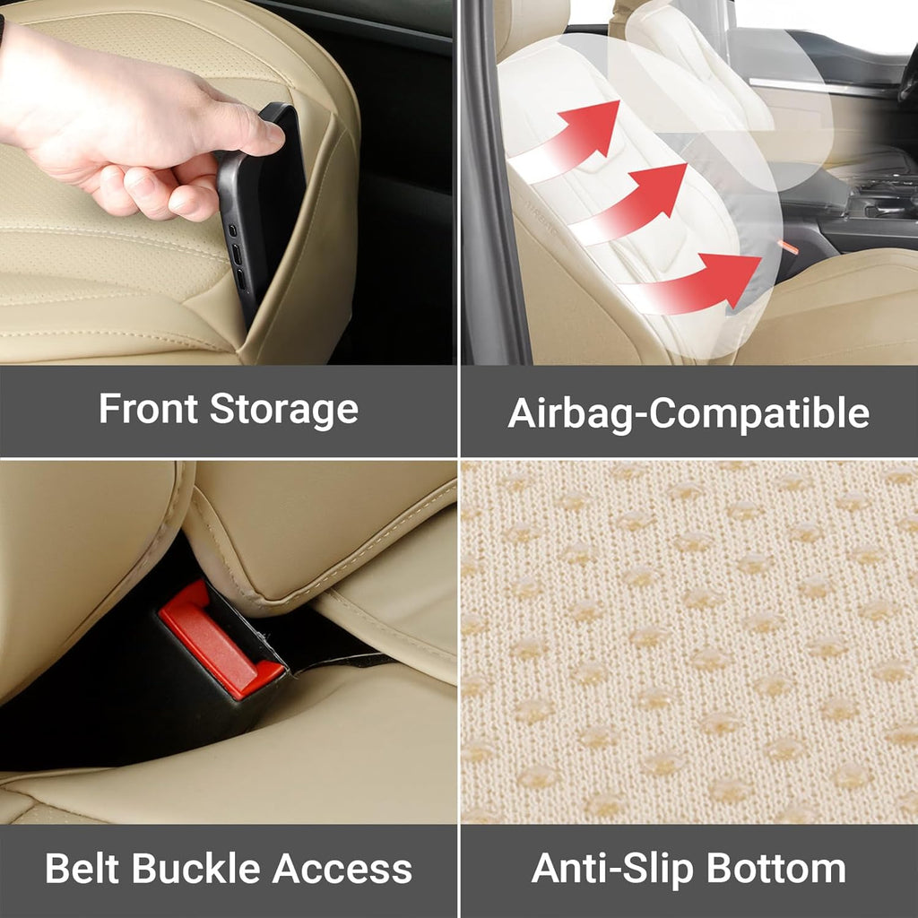 Coverland Custom Car Seat Covers Compatible with 2004-2008 Toyota Solara Convertible - Premium Leather Non-Slip Memory Foam Waterproof Seat Cover Custom fit Interior Protector [Full Set-Beige]