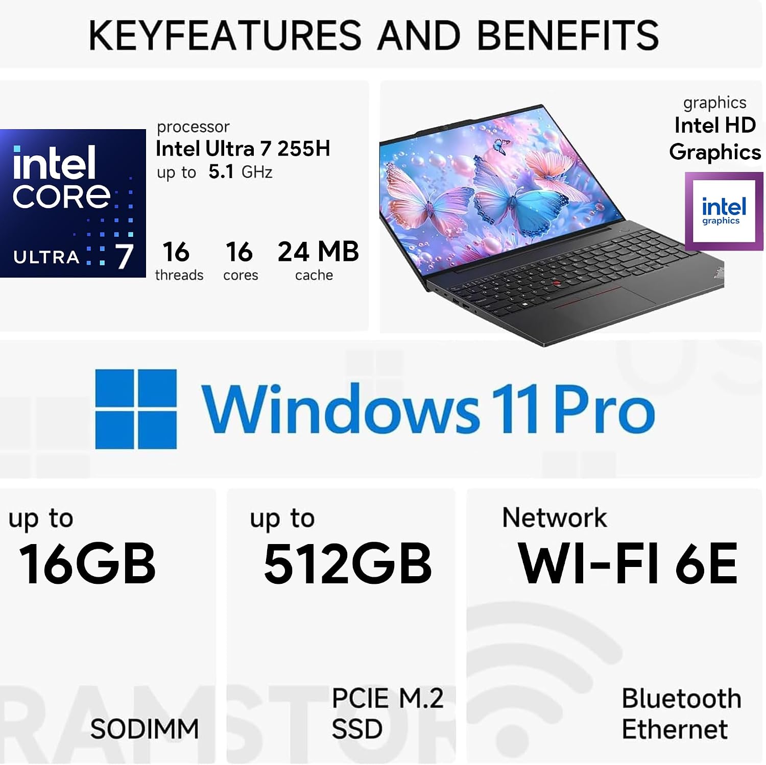 Lenovo ThinkPad E16 Gen 3 Business Laptop | 16' FHD+ | Intel Ultra 7 255H | 16GB RAM | 512GB SSD | Fingerprint | Backlit KB | HDMI | FHD Webcam | Wi-Fi 6E | Win 11 Pro | AI - Black