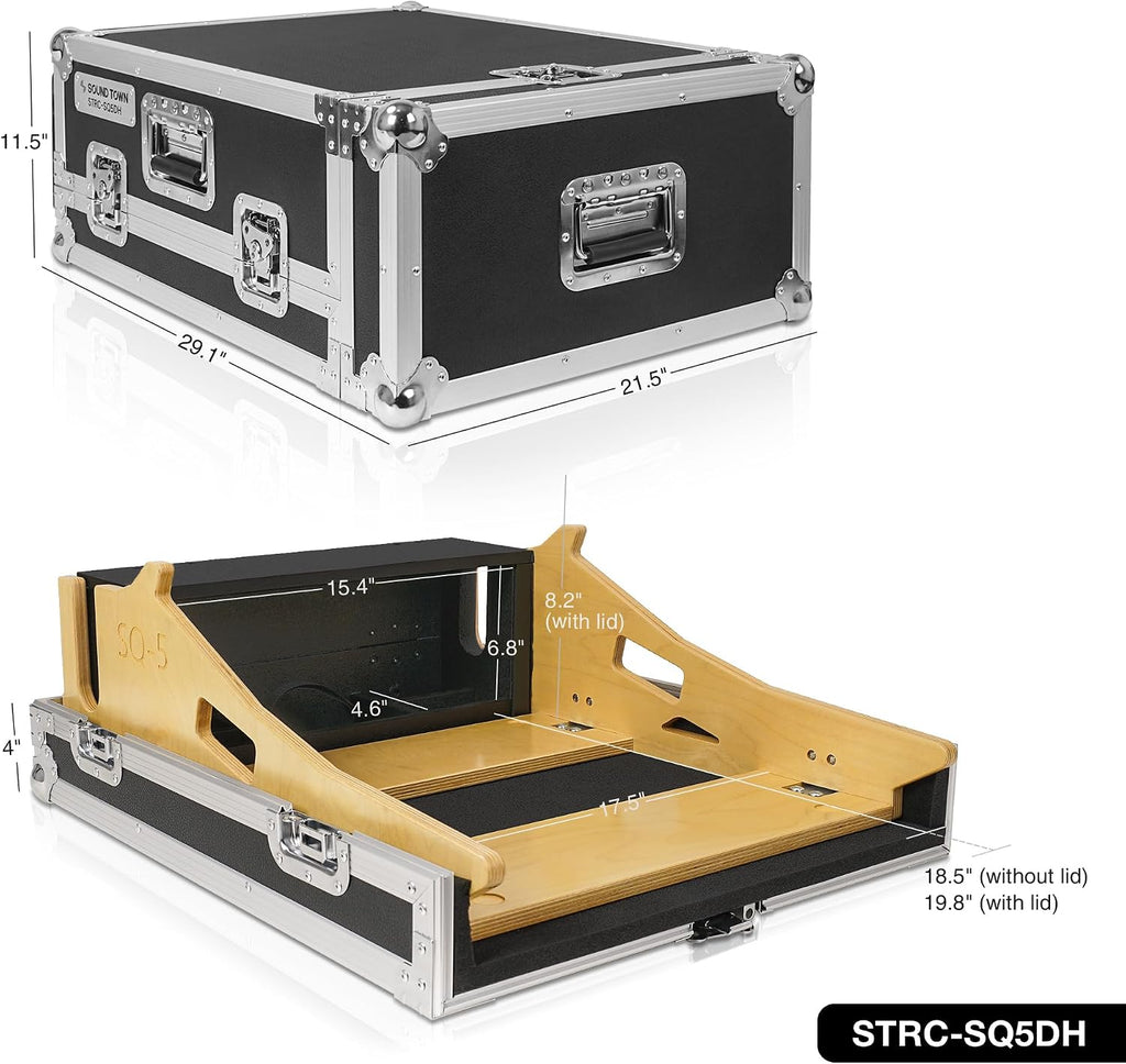 Sound Town ATA Plywood Mixer Case for Allen & Heath SQ5 with Interior Foam Protection, Doghouse, Caster Wheels and Removable 5/8 Inch Birch Plywood Tray (STRC-SQ5DH)