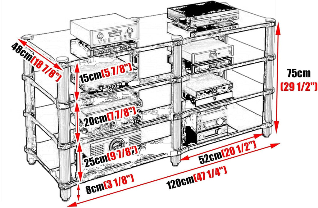 Storage Vintage Stereo Receiver Audio Cabinet, Home Theater Av Component Stand Floor Standing, Console Stereo Rack Stands, Stereo Unit Shelves(H 75cm (29 1/2'))