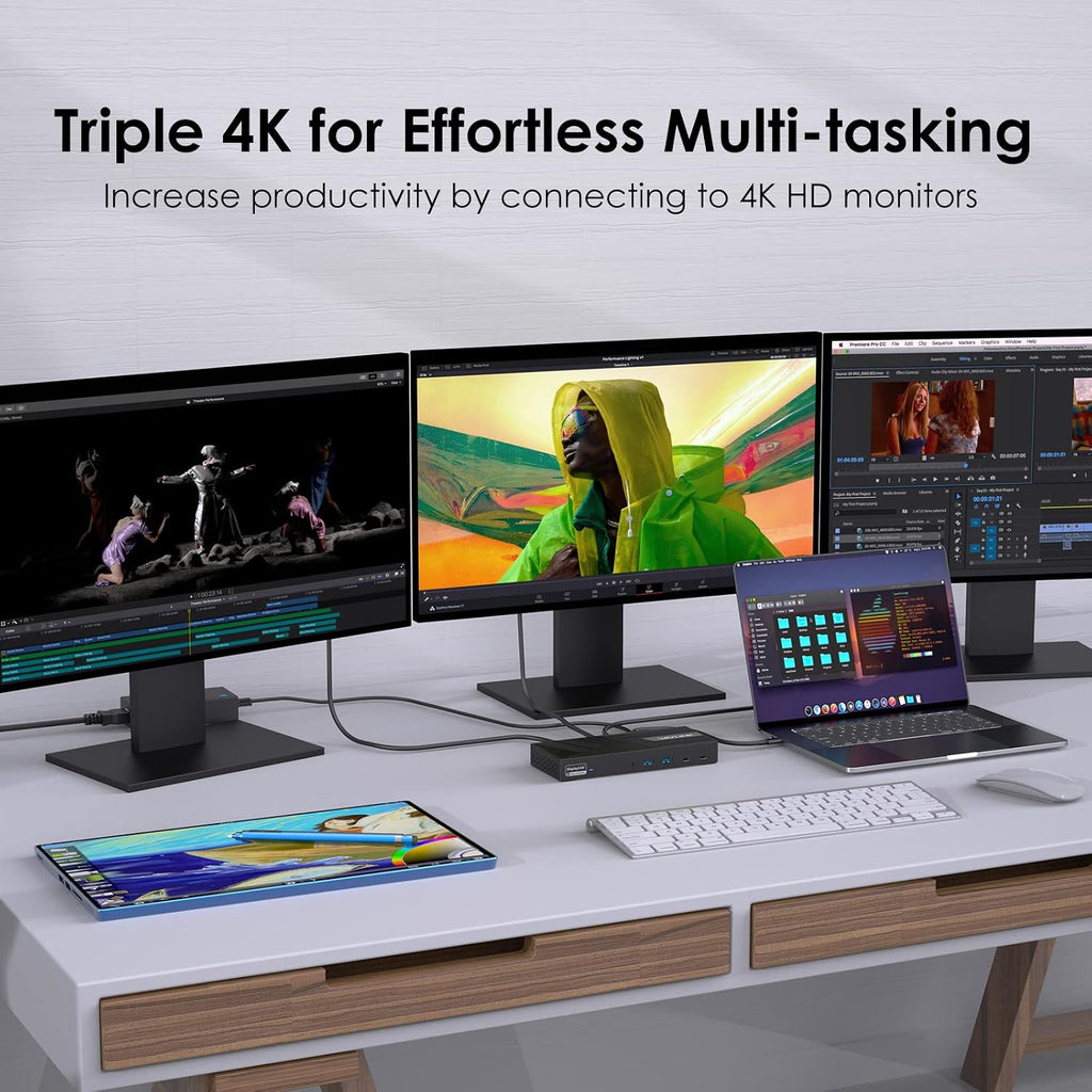 WAVLINK DisplayLink Docking Station Triple Monitor 4K@60Hz for 3 Monitors, 100W Charging for Thunderbolt 5/4/3, USB C M1-M5 Mac/MacBook Neo/Windows- 3 HDMI, 2 DP, 6 USB Ports, 160W Power, LAN, Audio