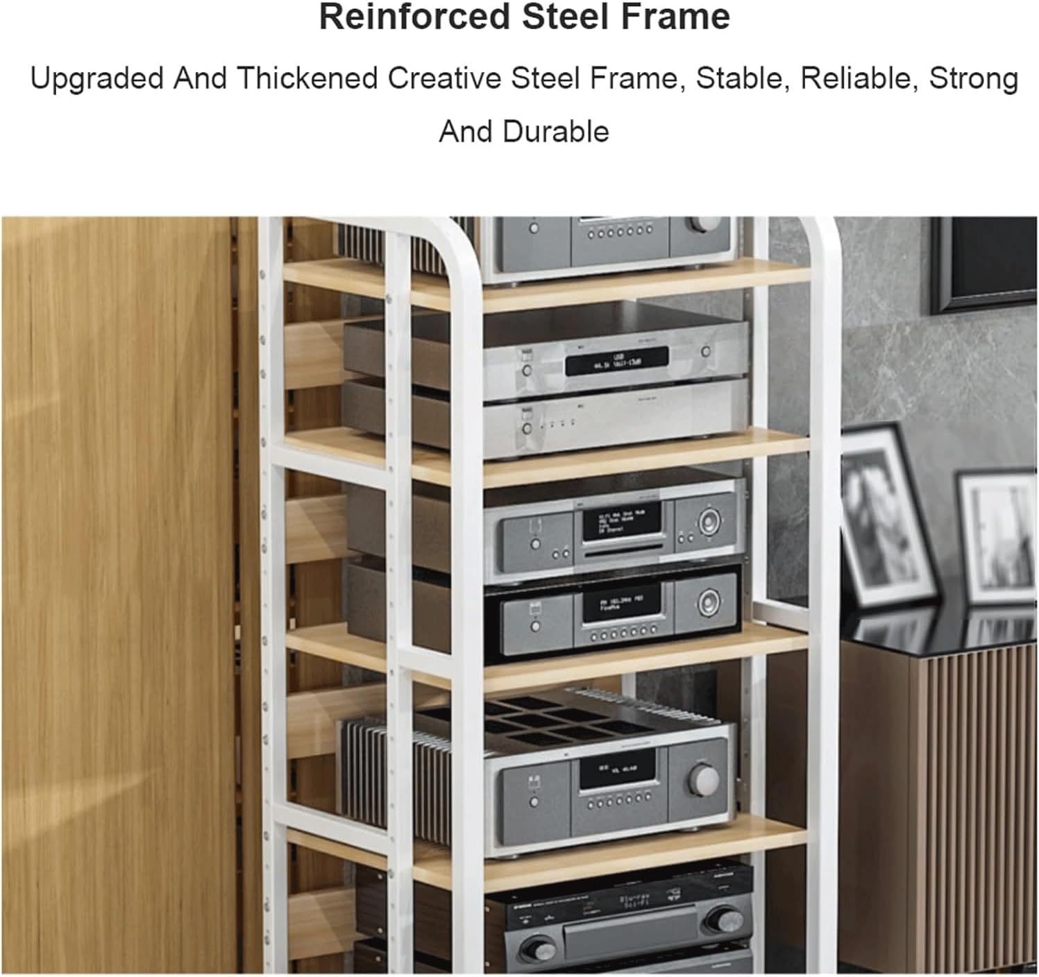 Audio Rack Stereo Rack Adjustable Audio Equipment Rack Audio Open Rack Cabinet Wooden with Wheels HiFi Rack Audio-Video Shelving(Wei�,4 Tier)