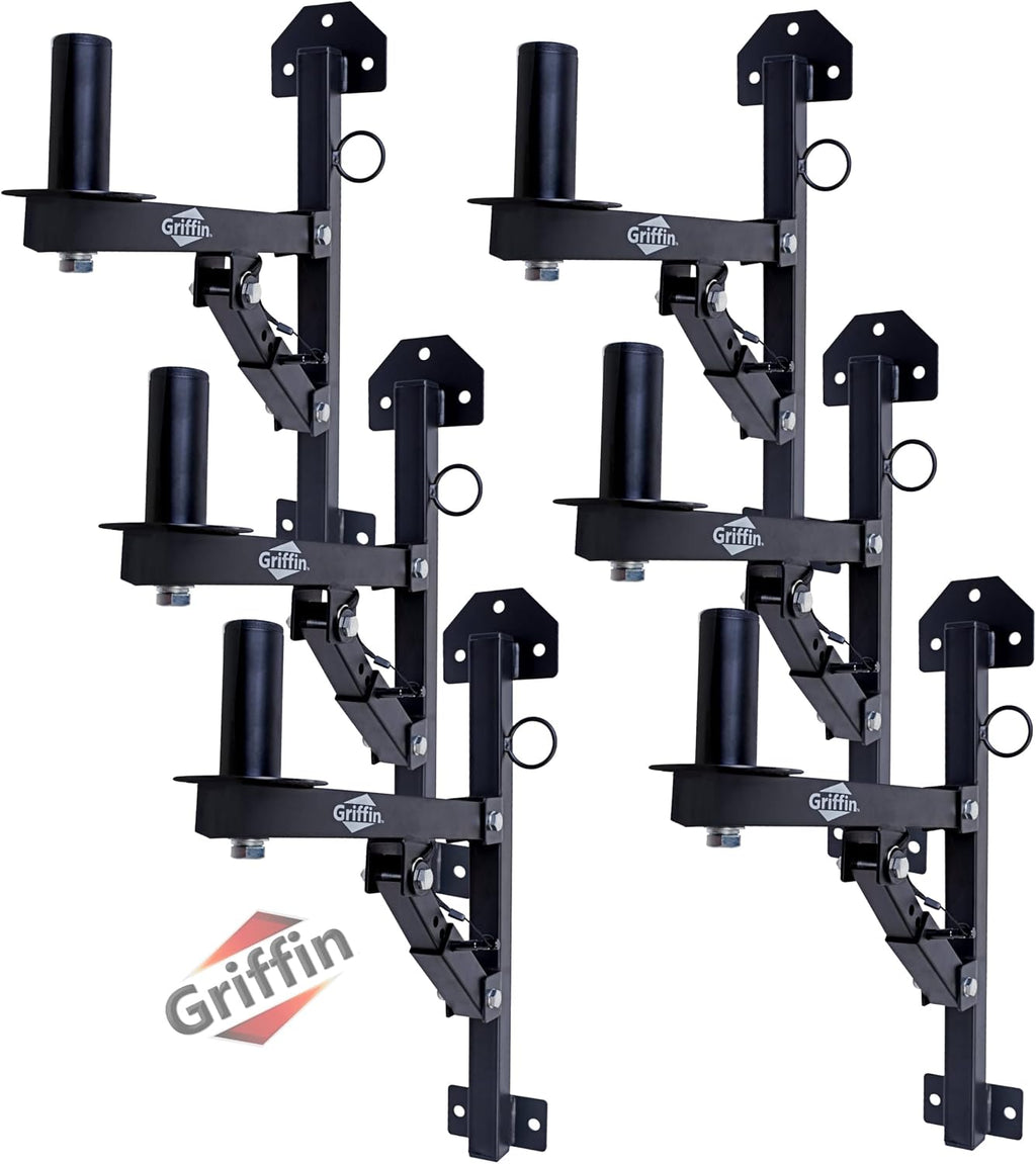 GRIFFIN 6-Pack PA Speaker Wall Mount Bracket Stands (All-SteelPRO Edition) – Audio Speaker Pole Holder – Securing Locking Pin & 3 Horizontal Level Tilt Adjustments – DJ On Stage Studio Monitor Holders
