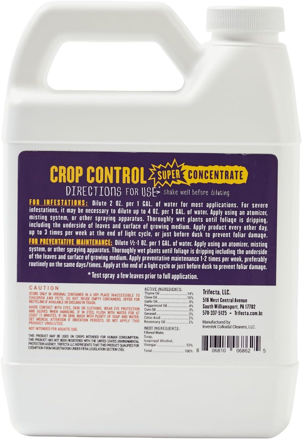 Trifecta Crop Control Super Concentrate All-in-One Natural Pesticide, Fungicide, Miticide, Insecticide, Help Defeat Spider Mites, Powdery Mildew, Botrytis, Mold and More on Plants 32 OZ