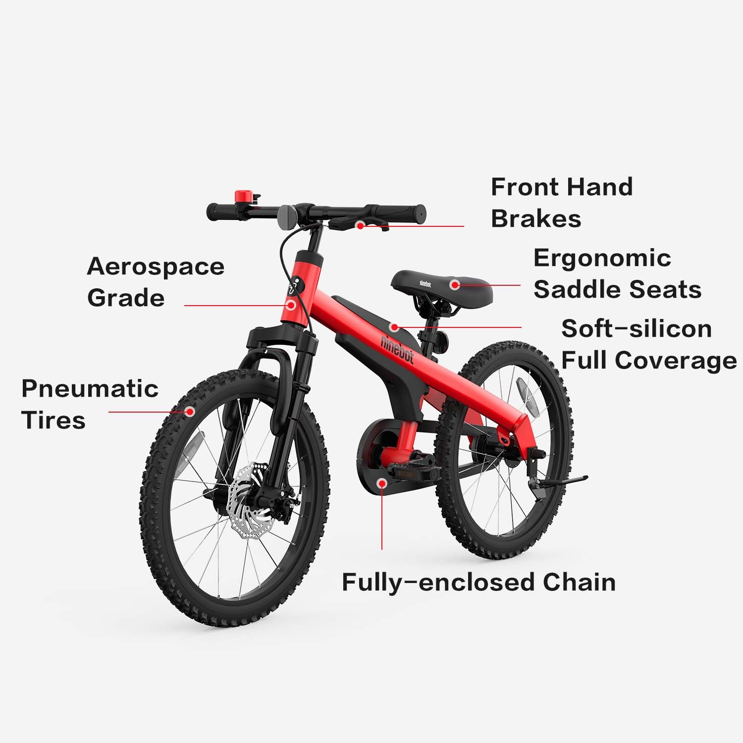Segway Ninebot 18' Kids Bike Ages 5-10, w/Aerospace Aluminum Frame, Enclosed Chain, Shock Absorbing Suspension, Disc Brakes and Kickstand - Red & Blue