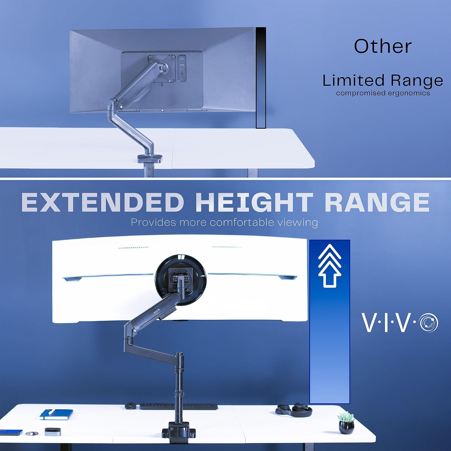 VIVO Heavy Duty Ultrawide Monitor Arm with Pole, 57 inch Screens up to 59.4 lbs, Desk Mount TV and Monitor Stand Designed for Samsung Odyssey Ark, Neo G9, ViewFinity S9, and More, Black, STAND-GT57T
