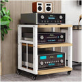 Audio Rack Movable Stereo Rack Audio Equipment Rack Audio Open Stereo Shelf with Wheels HiFi Rack Adjustable Audio-Video Shelving(Natural,3 Tier)