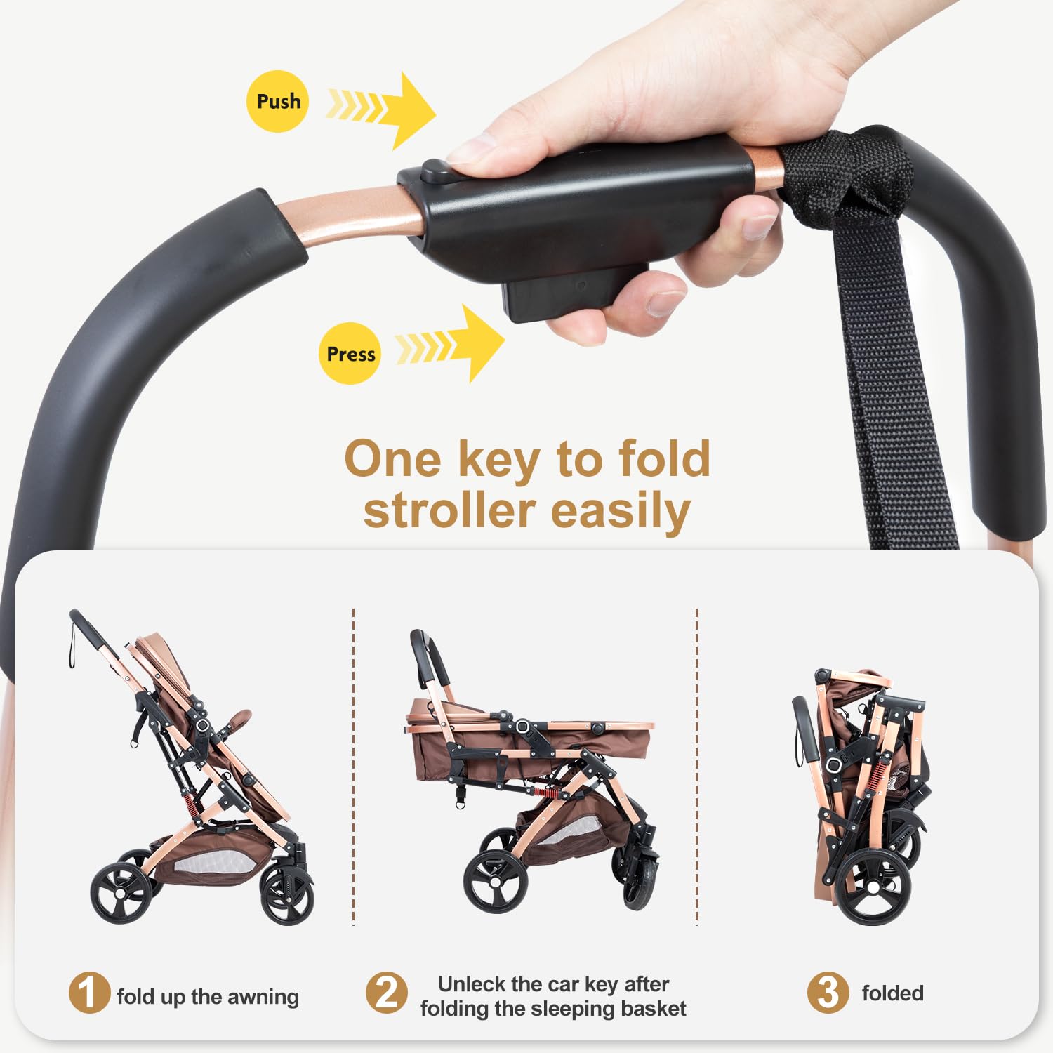 2 in 1 Baby Stroller Newborn Foldable Pushchair with Adjustable Canopy Folding High Landscape Infant Carriage, Anti-Shock Toddler Pushchair