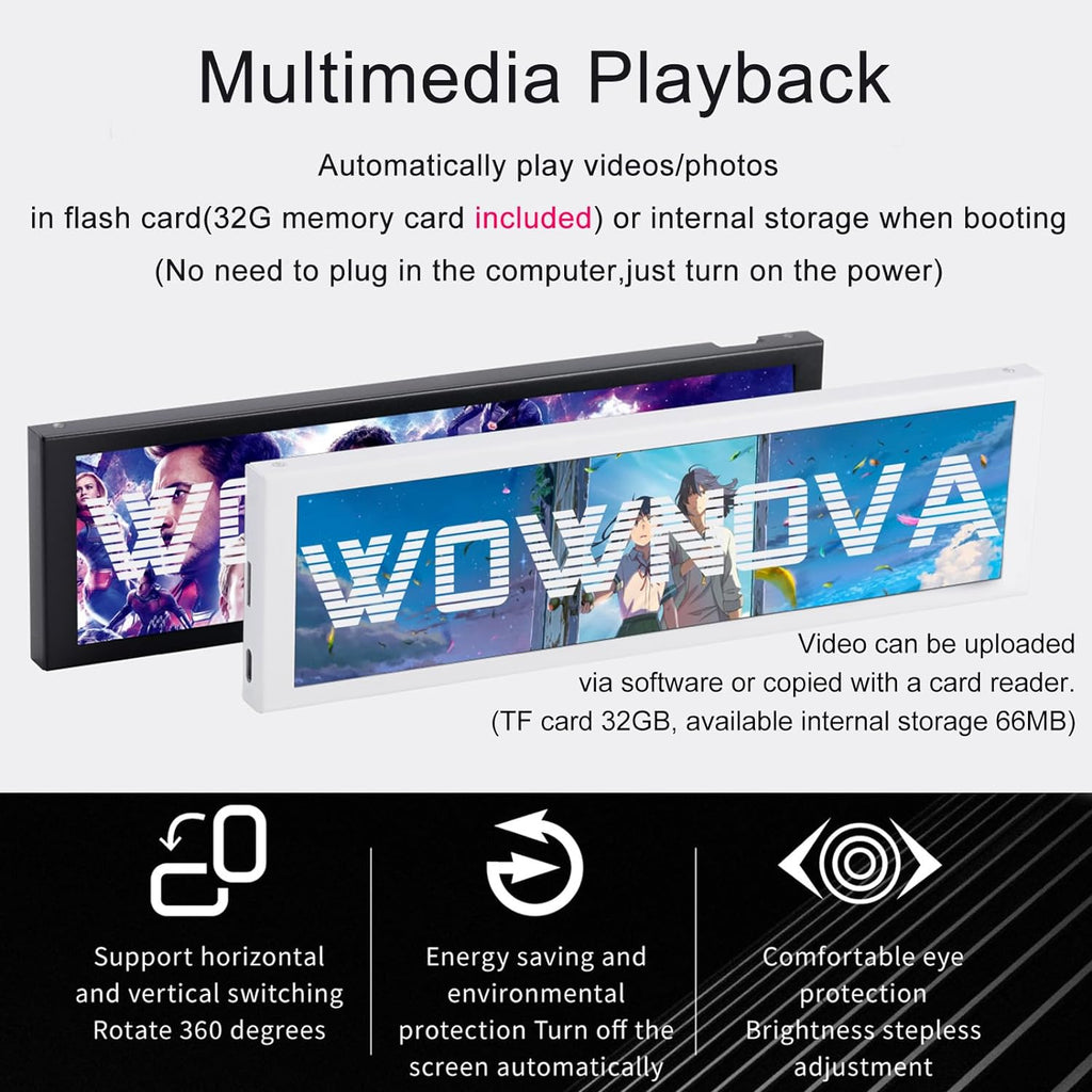 WOWNOVA 8.8' Computer Temp Monitor (Dynamic Theme Supported), 1 Click 1 Cable to Get Started Quickly PC Temperature Display Sensor Panel IPS Mini Secondary Screen CPU RAM HDD Data FPS Monitor (Black)