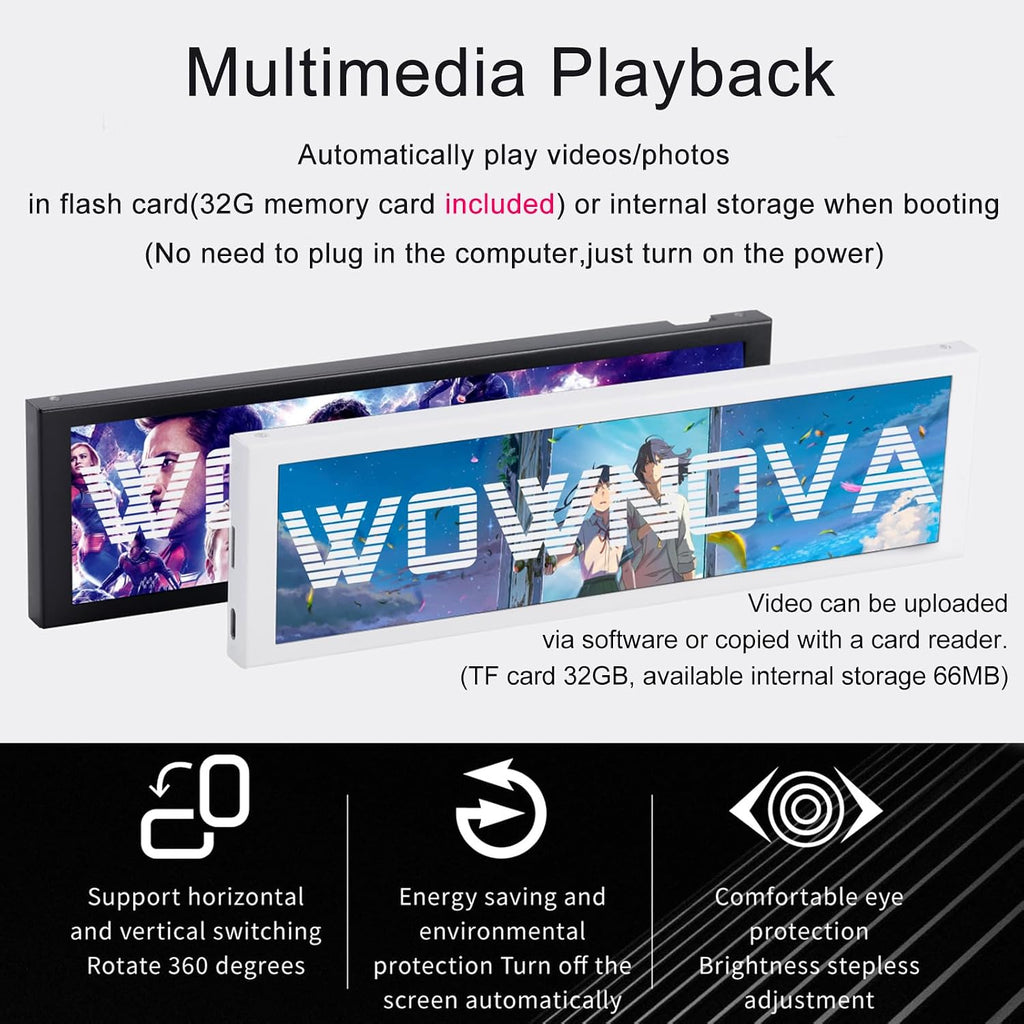 WOWNOVA 8.8' Computer Temp Monitor (Dynamic Theme Supported), 1 Click 1 Cable to Get Started Quickly PC Temperature Display Sensor Panel IPS Mini Secondary Screen CPU RAM HDD Data FPS Monitor (White)