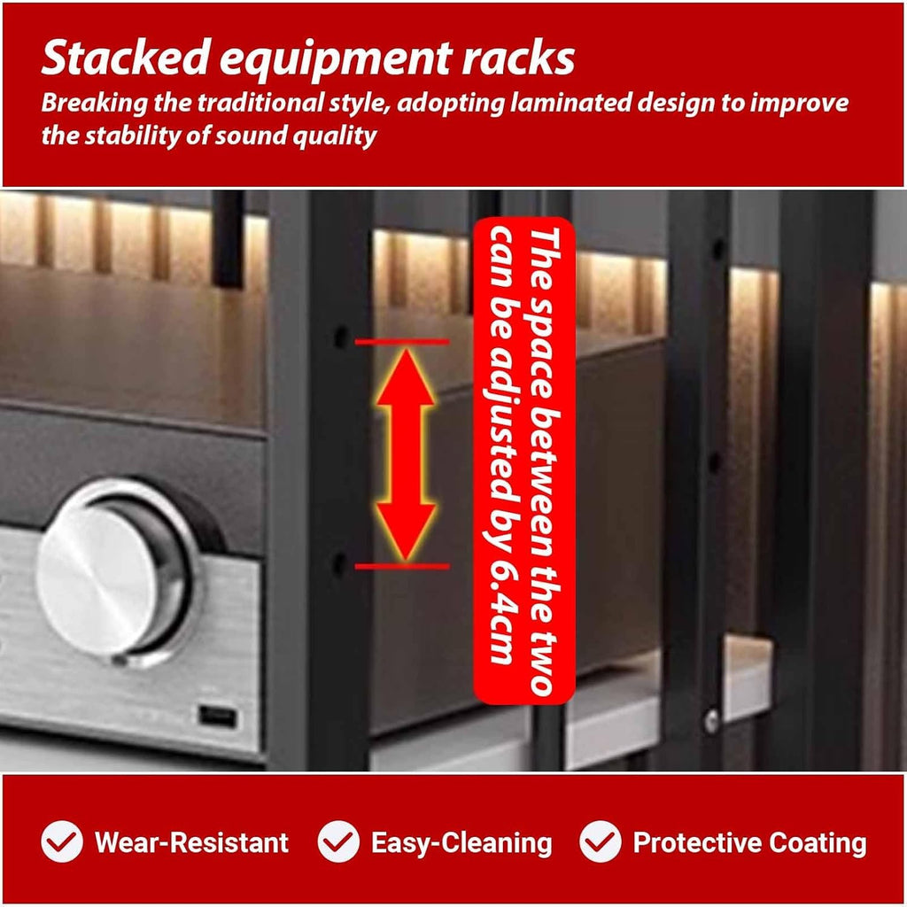 4-Tier AV Media Stand Component Cabinet Rack Audio Tower with Adjustable Shelves,Movable Media Storage Cabinet,Audio Rack Tower AV Equipment Cabinet(WhiteB)